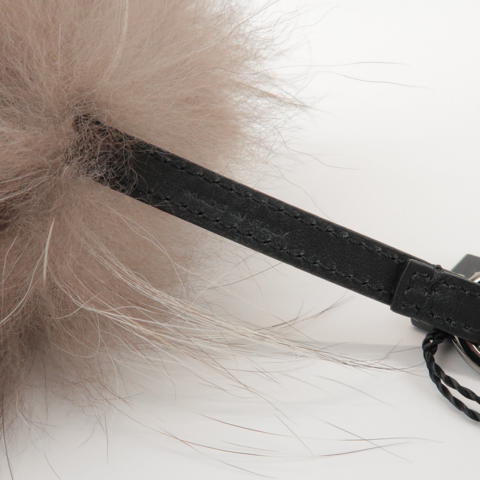 FENDI Fur Leather Monster Bag Charm Key Chain Black Greige