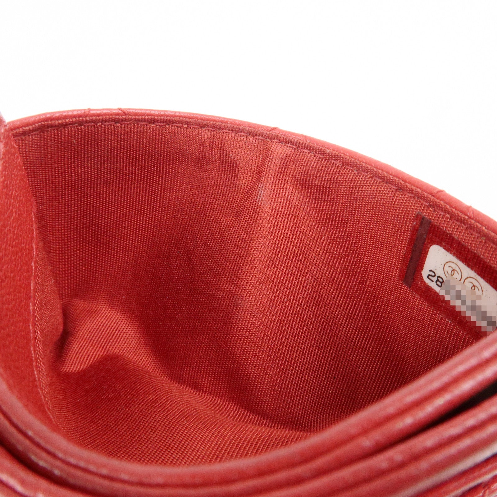 CHANEL COCO Mark Matelasse Lamb Skin Card Case Red