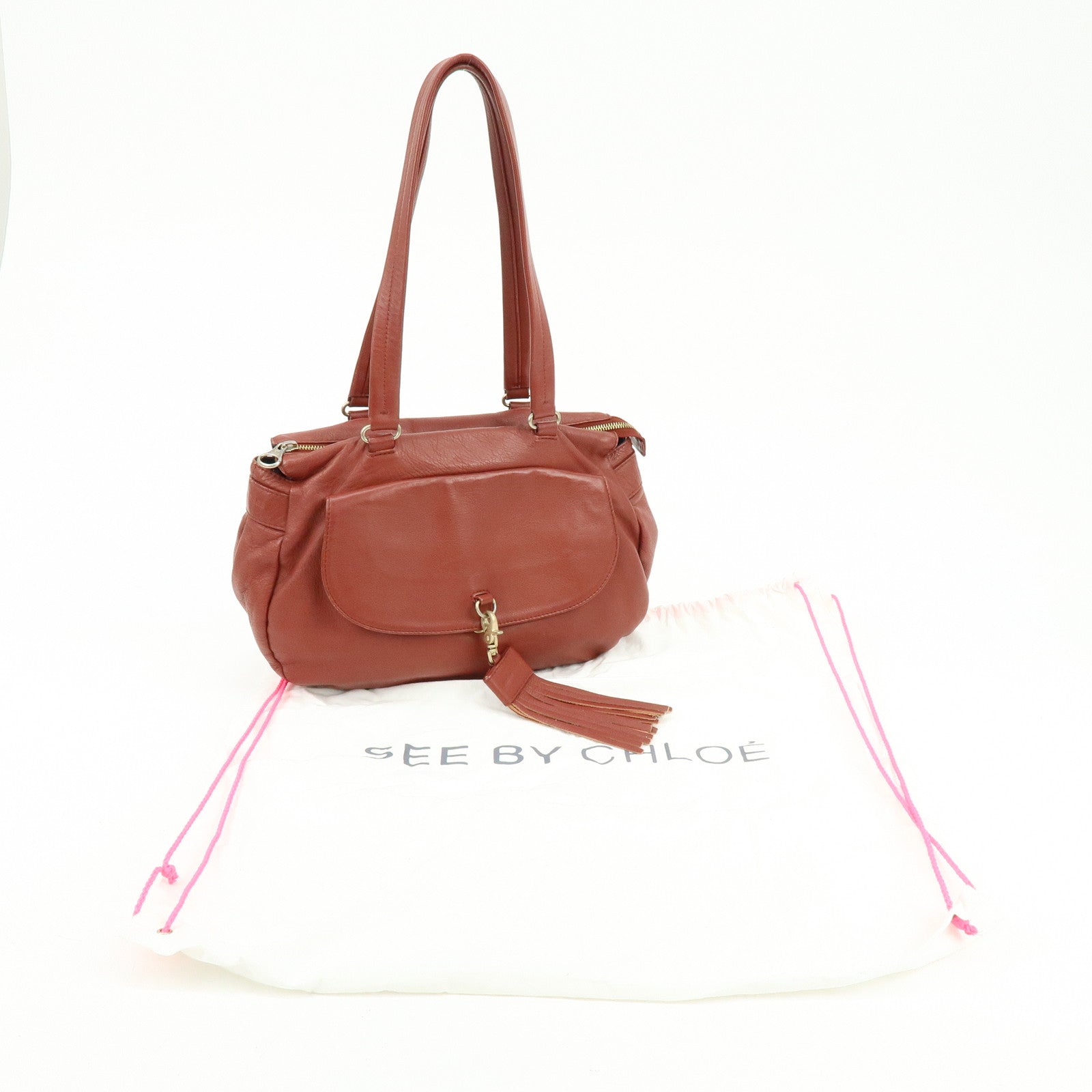 Chloe See by Chloe Leather Shoulder Bag Hand Bag Tassel Red