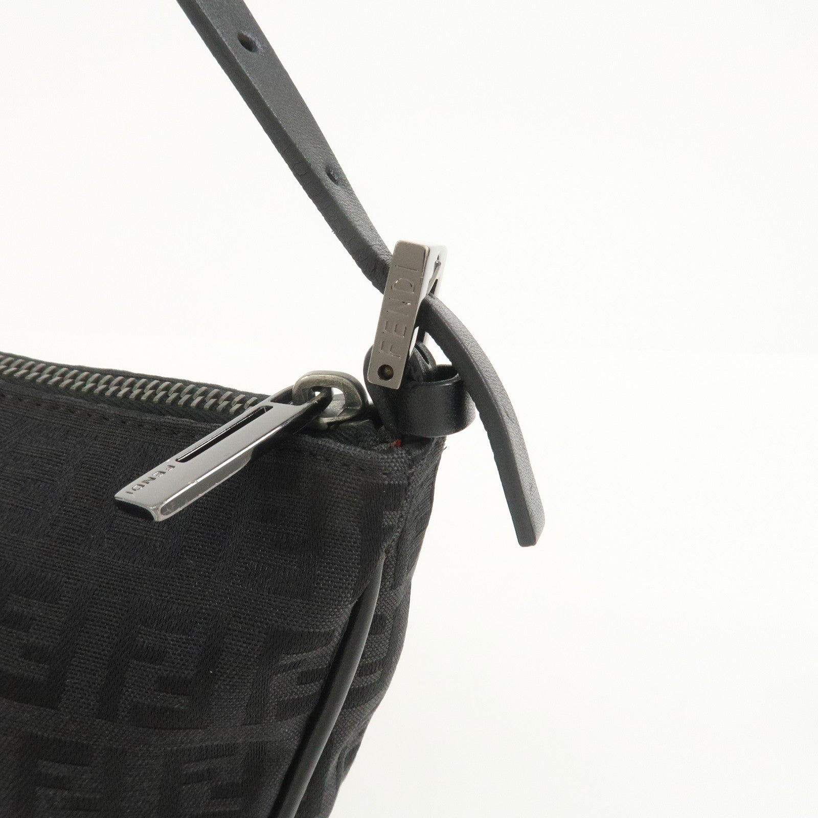 FENDI Zucchino Canvas Leather Shoulder Bag Hand Bag Black