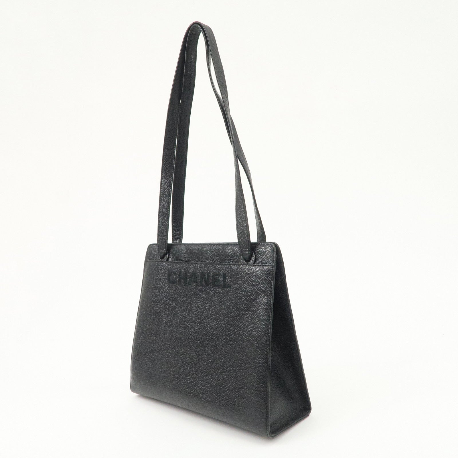 CHANEL Caviarskin Tote Bag Shoulder Bag Black Gold HDW Used