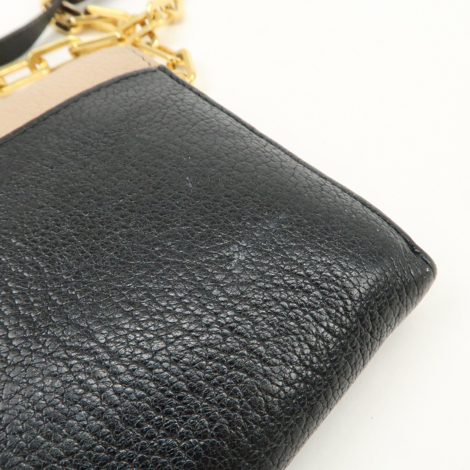 MIU MIU MADRAS Leather Chain Shoulder Wallet WOC Beige Black 5M1290