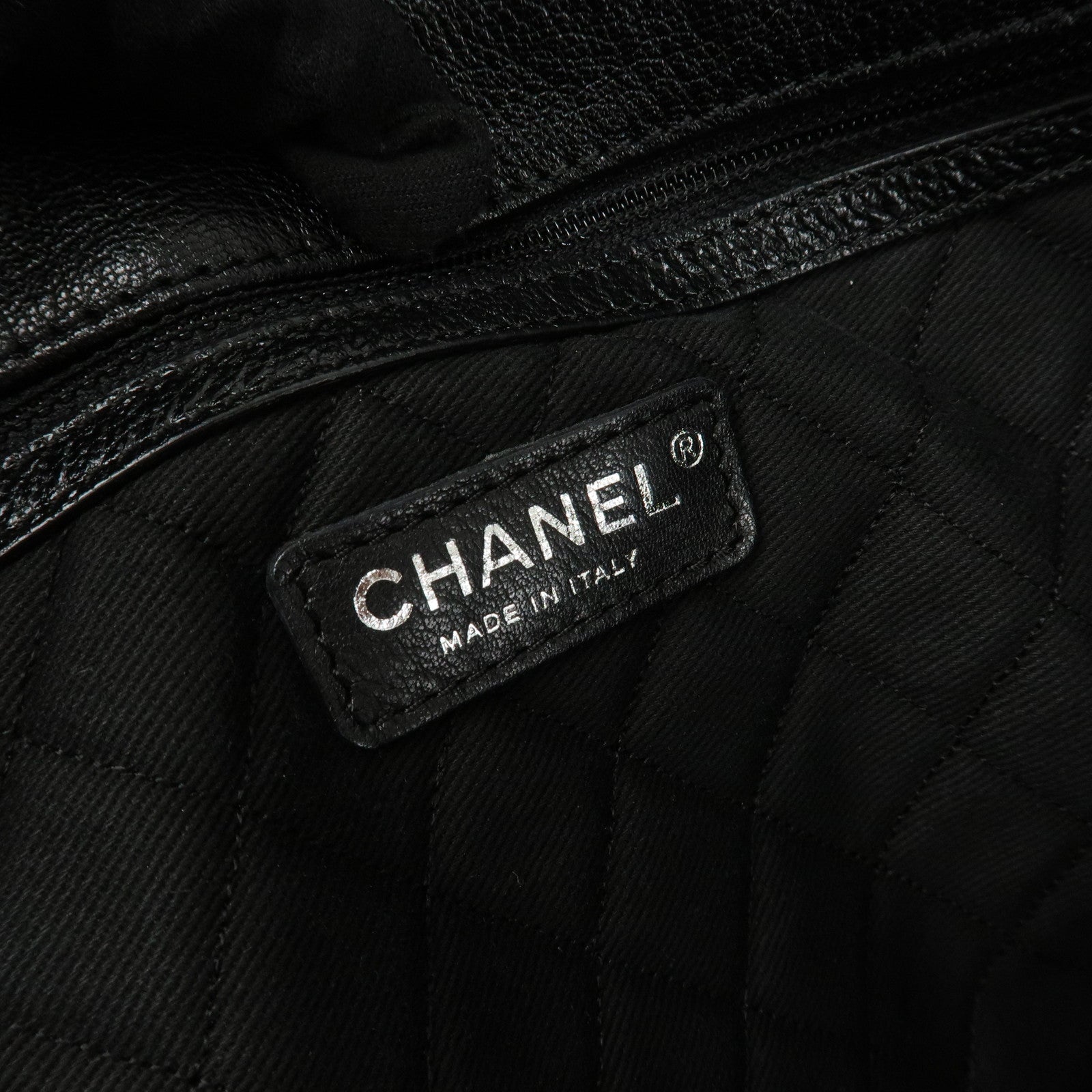 CHANEL COCO Mark Patent Leather Punchcing Tote Bag Shoulder Bag Black Used