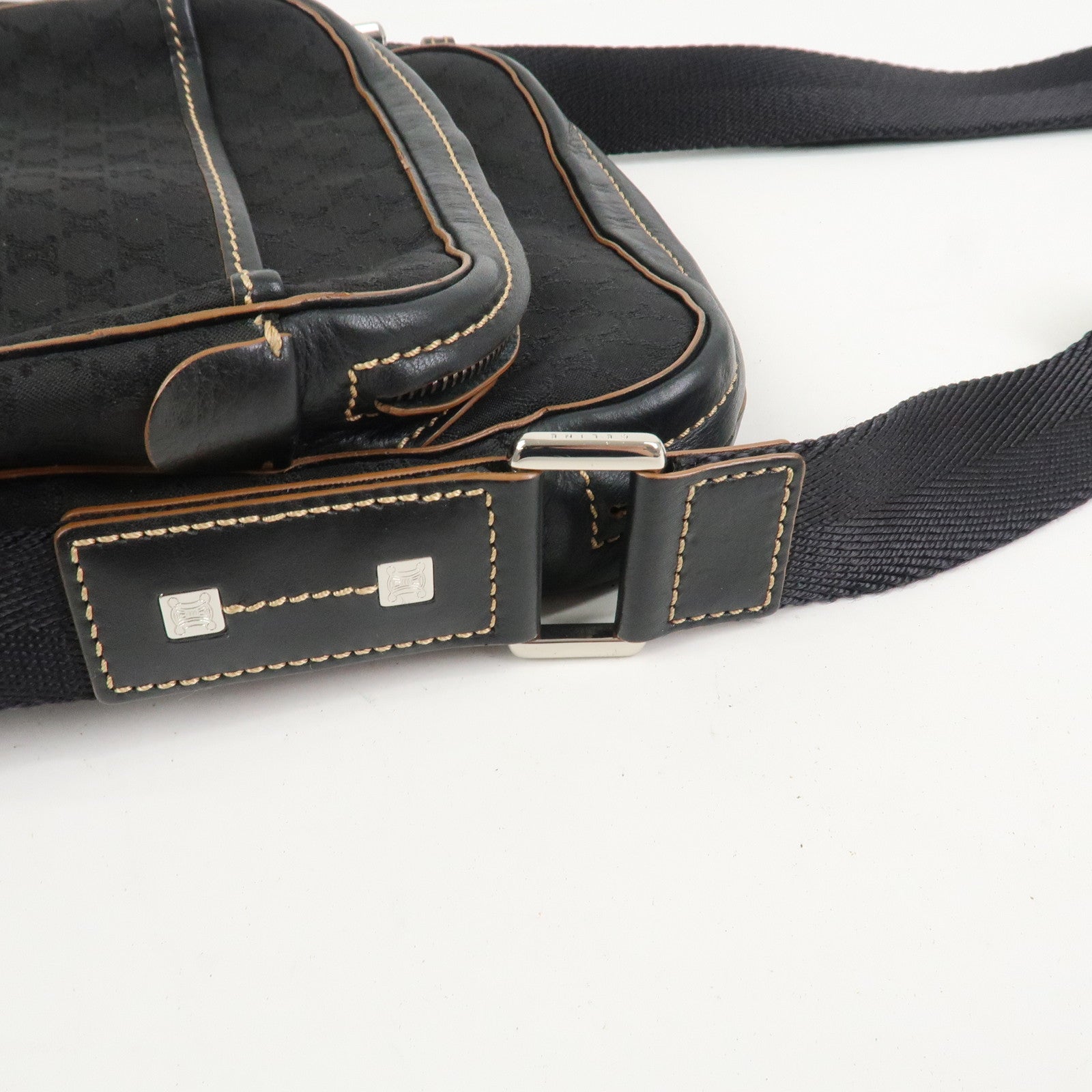 CELINE Macadam Canvas Leather Shoulder Bag Crossbody Bag Black