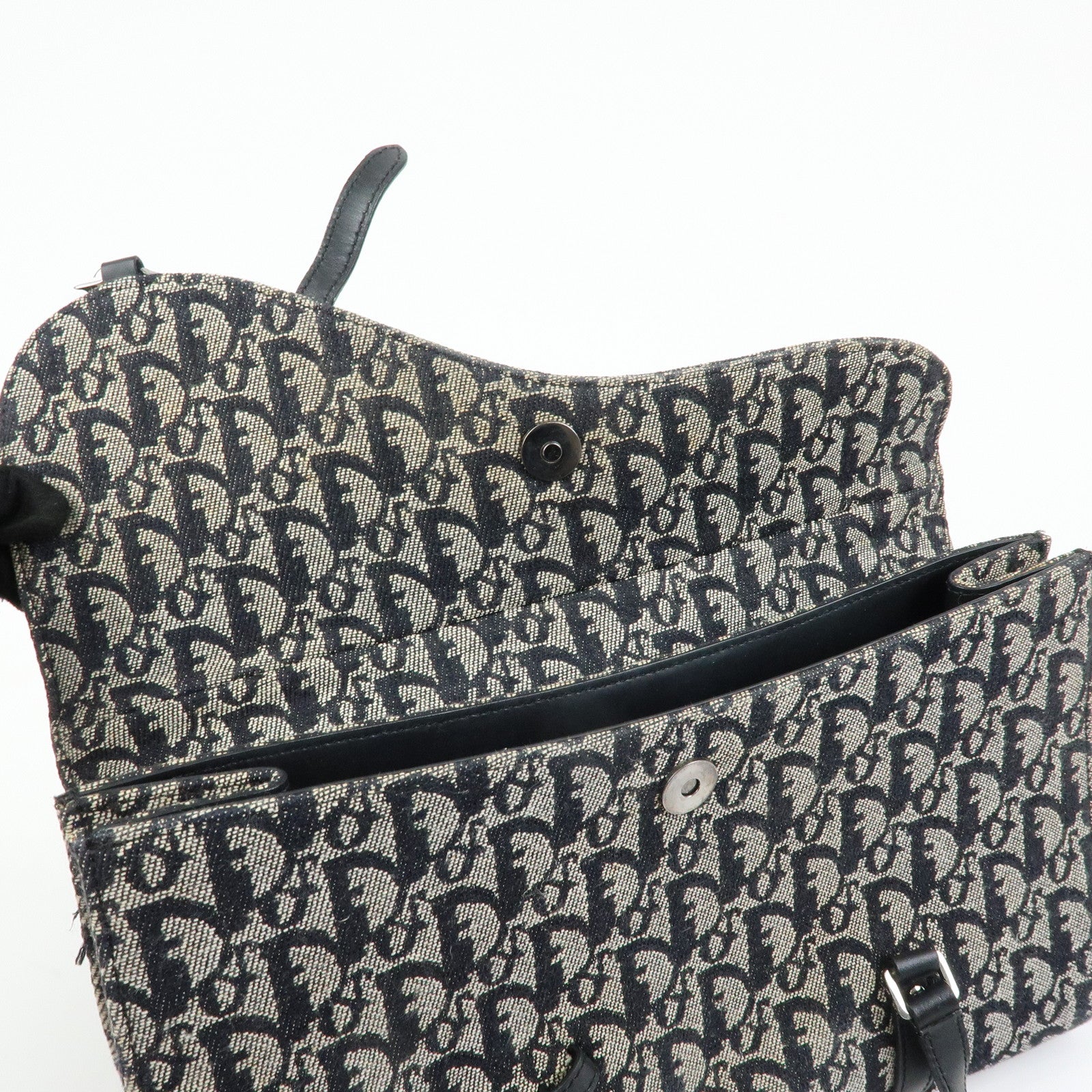 Christian Dior Trotter Saddle Jacquard Leather Shoulder Bag Black