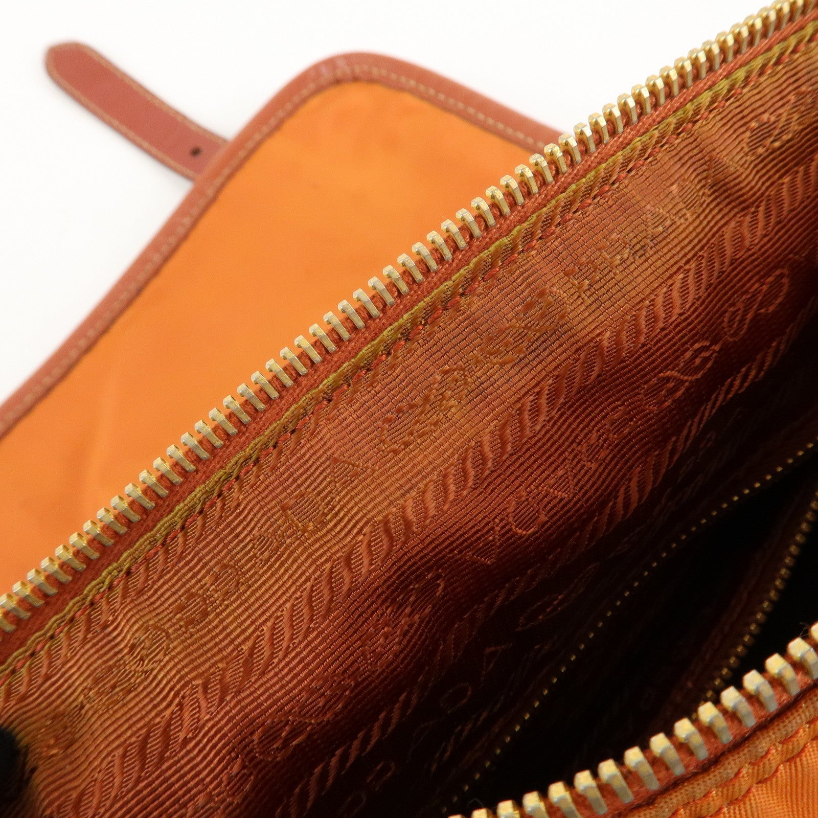 PRADA Logo Nylon Leather Shoulder Bag Crossbody Bag Orange BT0692 Used