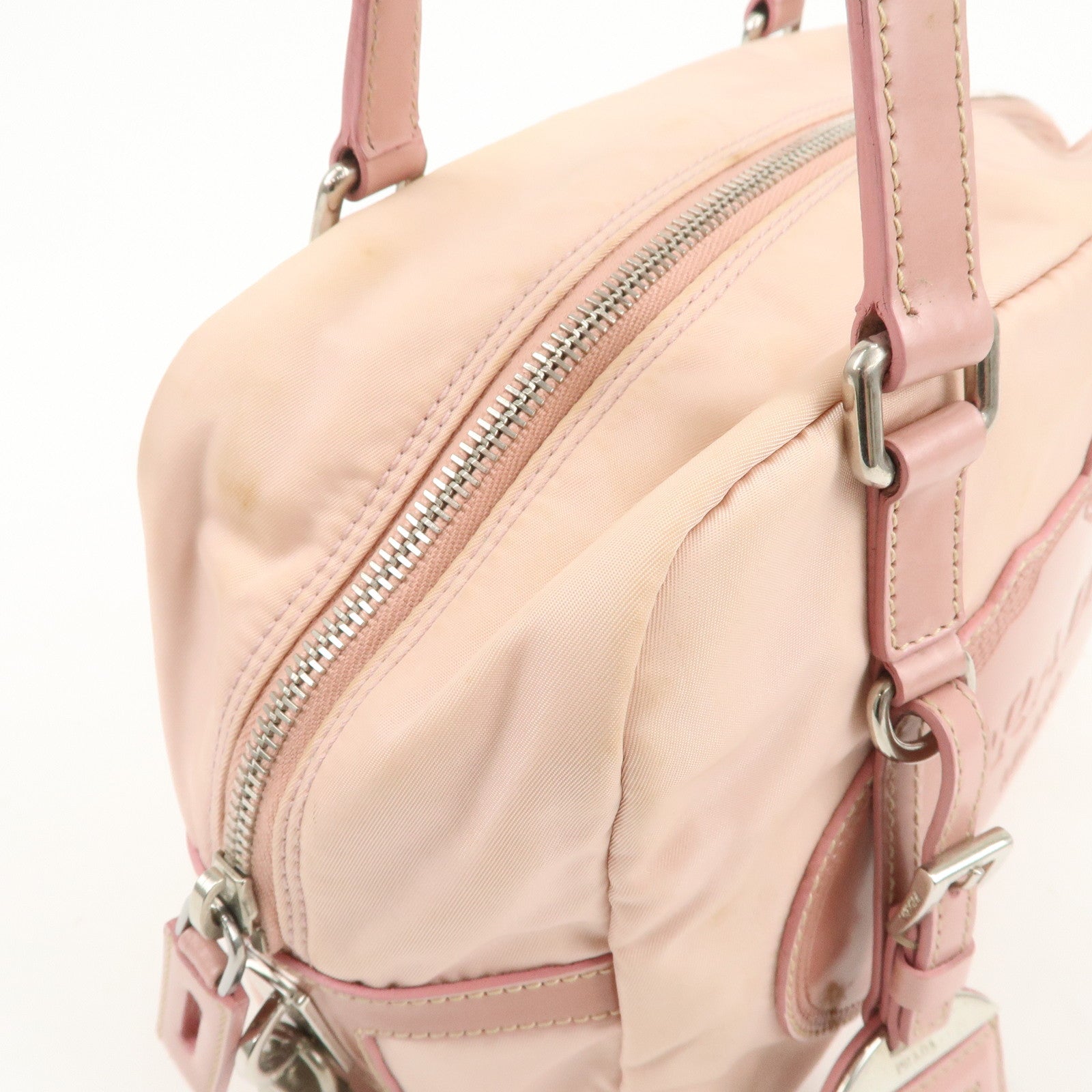 PRADA Nylon Leather Shoulder Bag Hand Bag Boston Bag Pink BR3150
