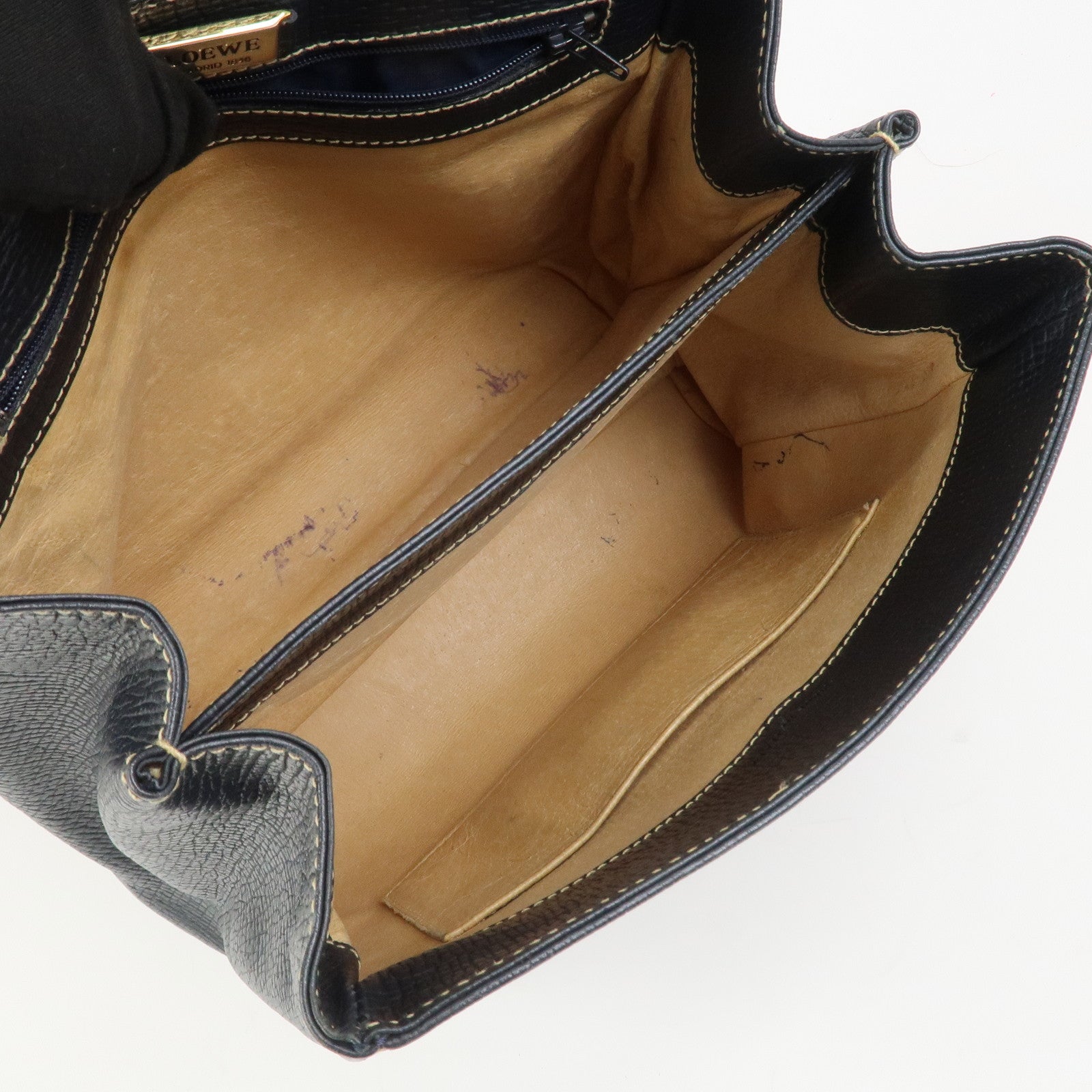 LOEWE Leather 2Way Bag Hand Bag Shoulder Bag Dark Navy