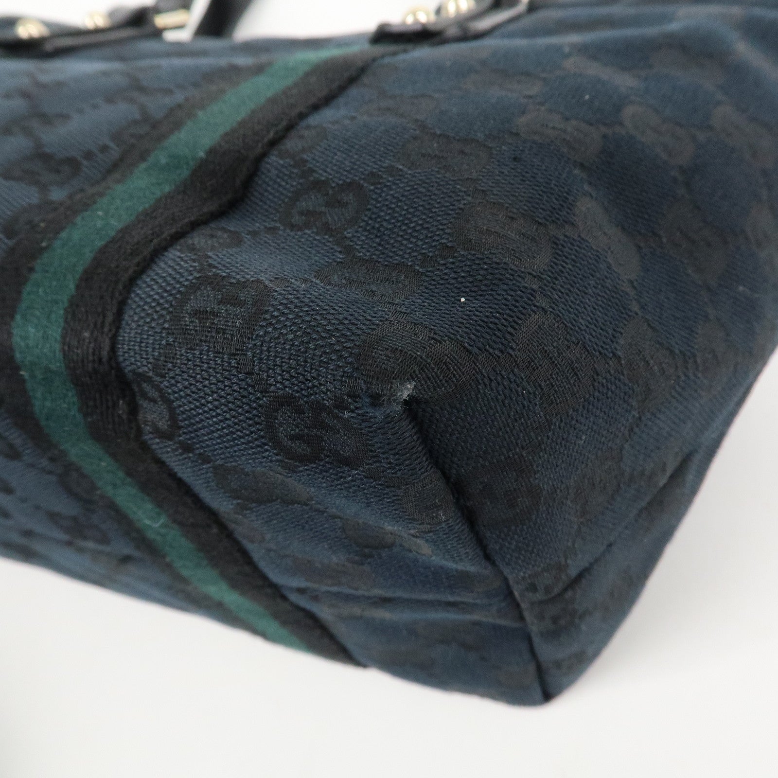 GUCCI Sherry GG Canvas Leather Tote Shoulder Bag Black 137396
