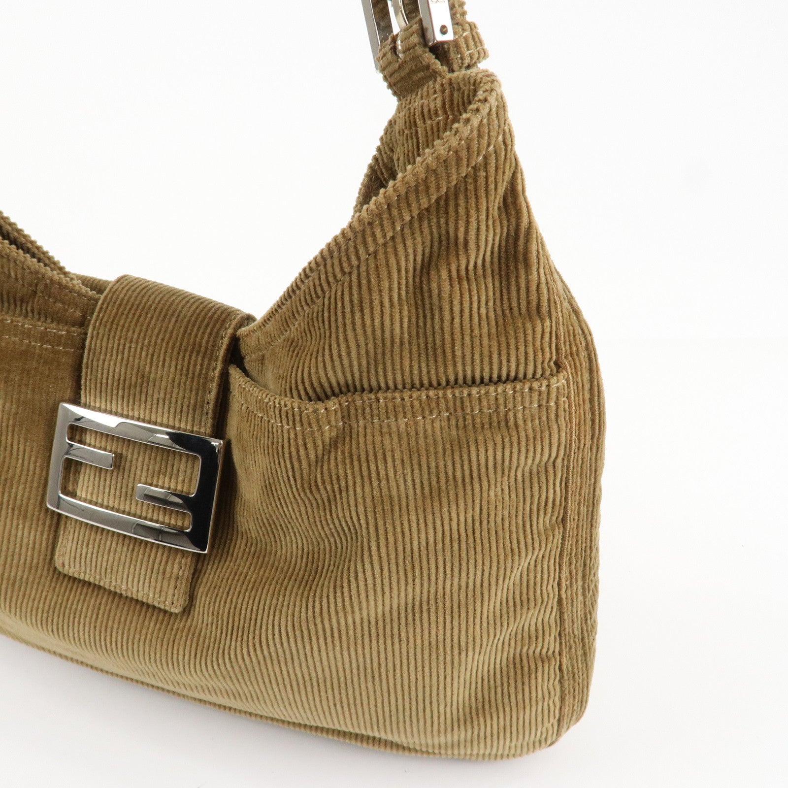 FENDI Mamma Baguette Corduroy Shoulder Bag Brown 26569 Used