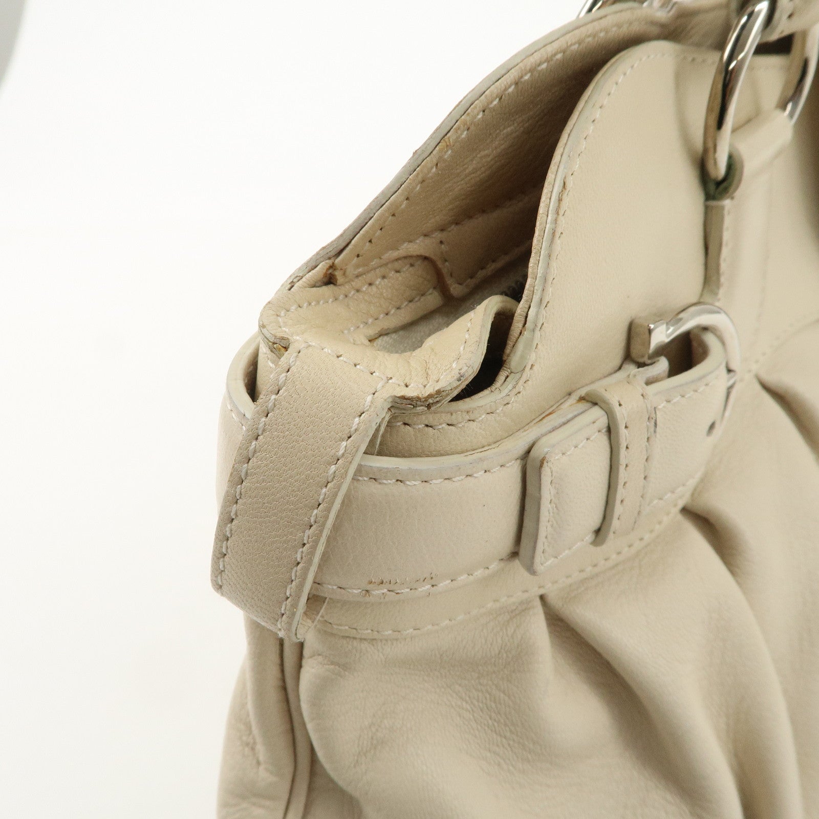 Ferragamo Gancini Leather Shoulder Bag Hand Bag Ivory Silver Hardware Used