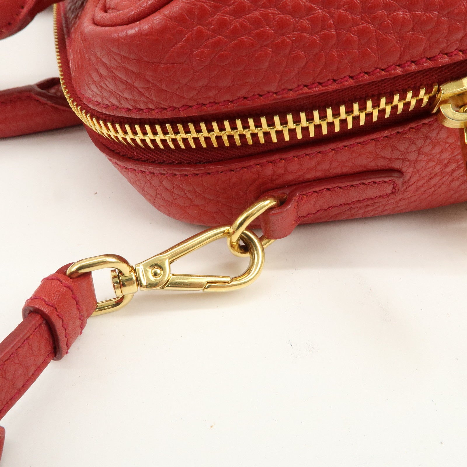 PRADA Logo Leather 2Way Bag Hand Bag Shoulder Bag Red BL0867