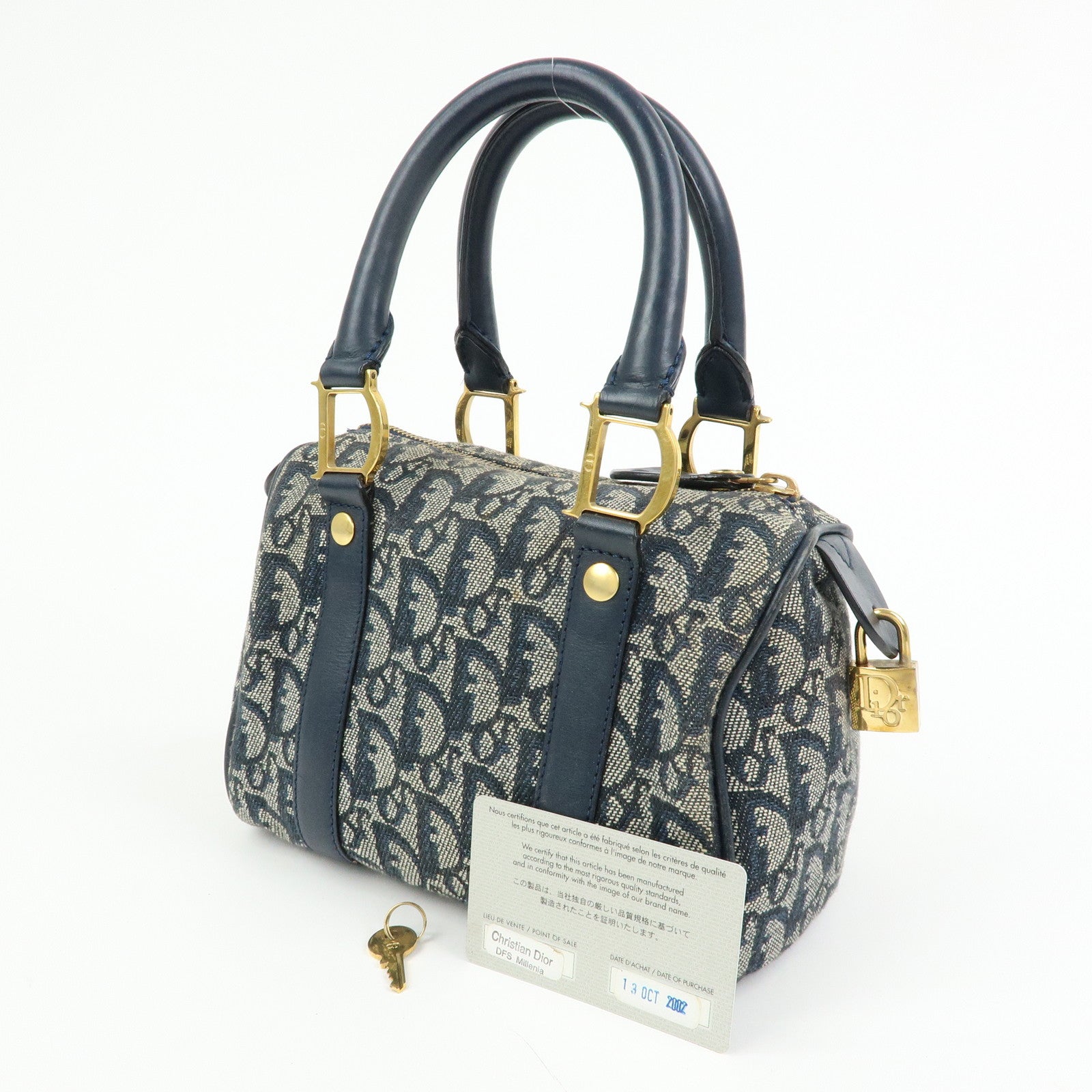 Christian Dior Trotter Jacguard Leather Mini Boston Bag Navy