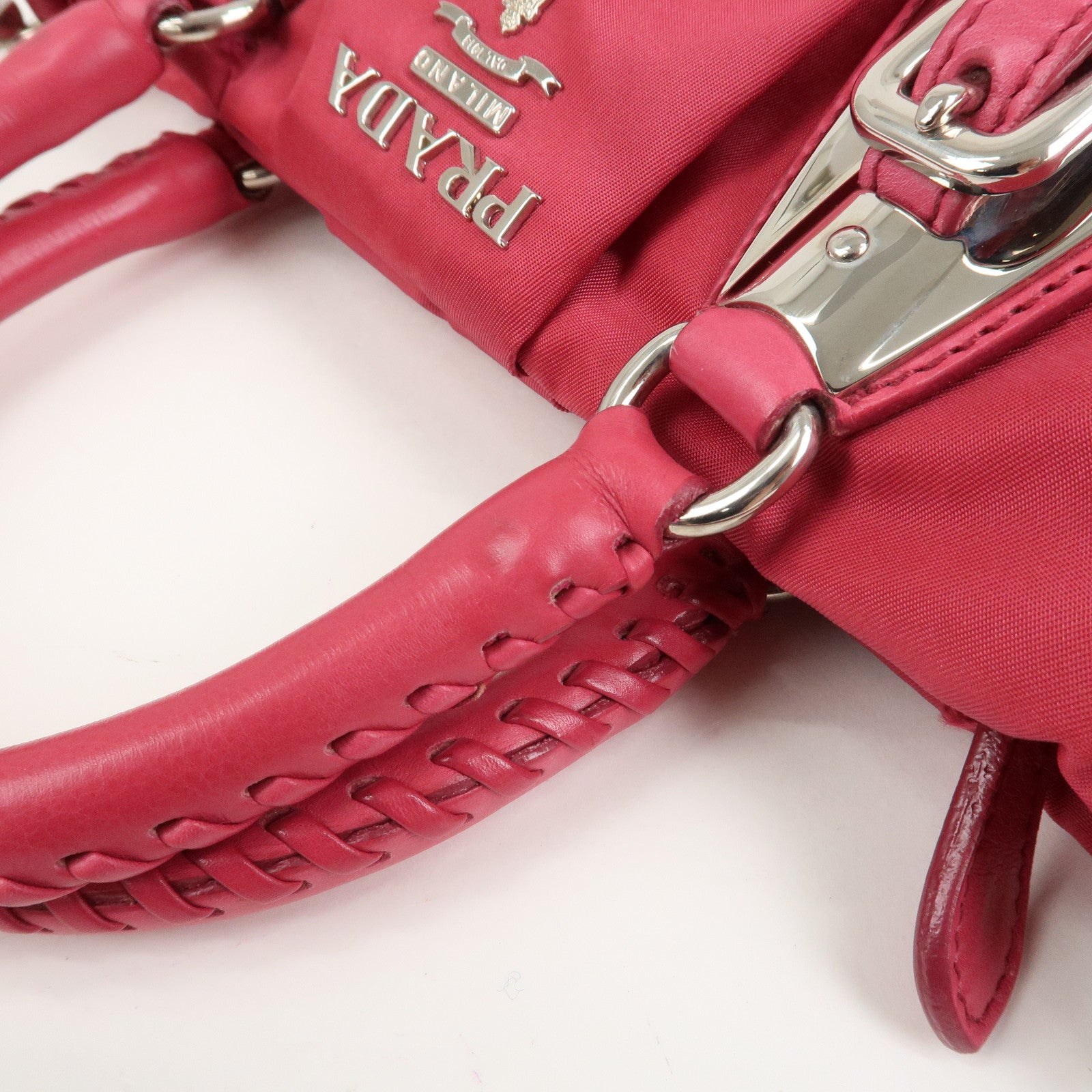 PRADA Logo Nylon Leather 2Way Bag Hand Bag Shoulder Bag Pink