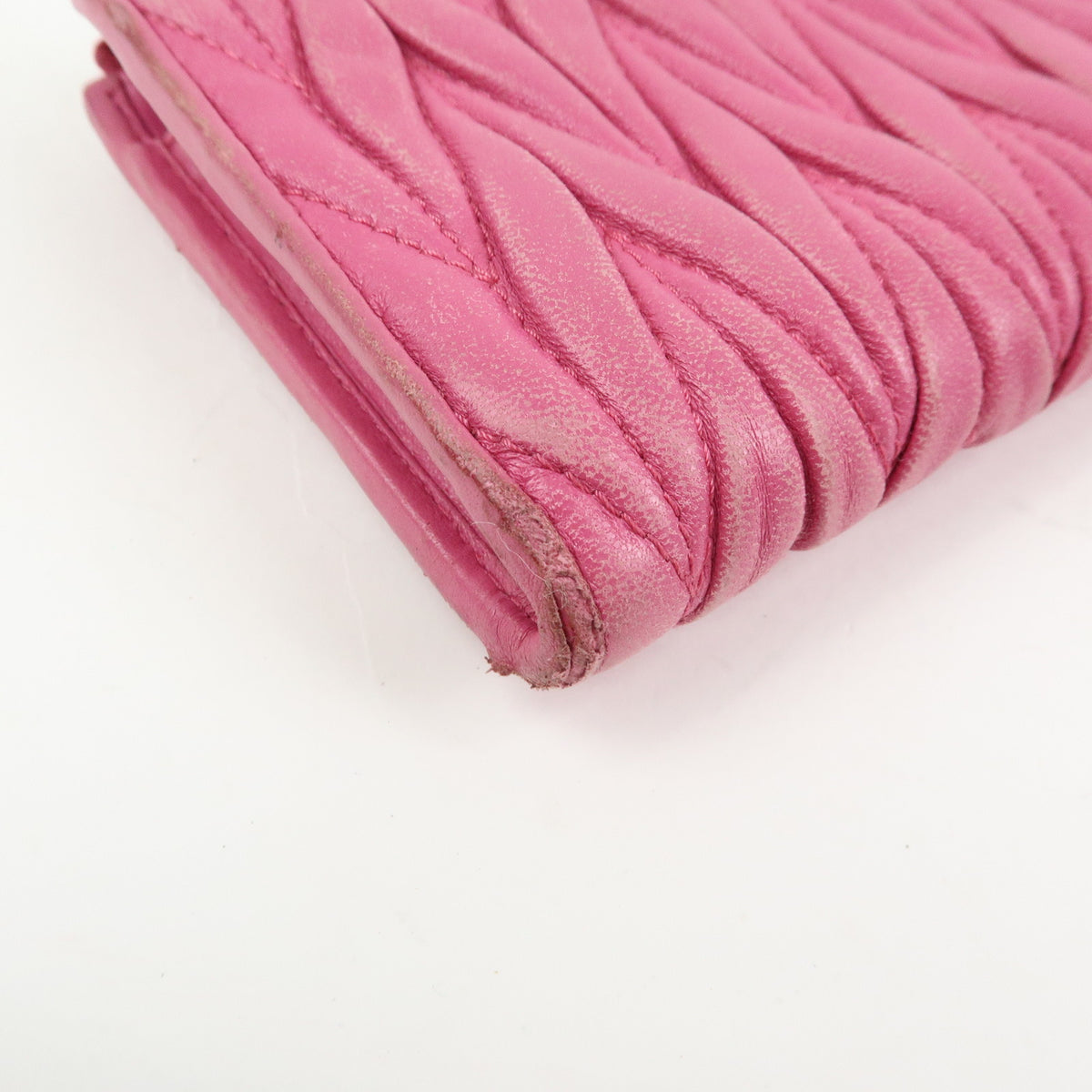 MIU MIU Logo Matelasse Nappa Leather Zippy Long Wallet Pink