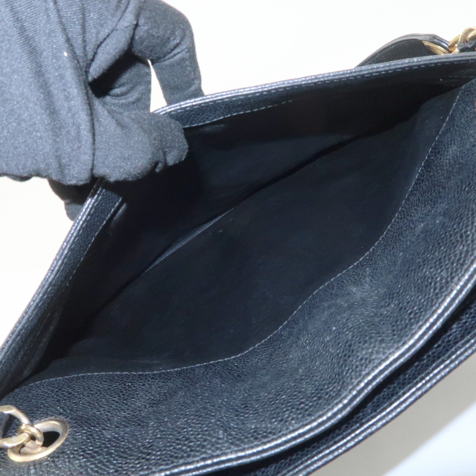 CHANEL Triple COCO Mark Caviarskin Shoulder Bag Black Gold HDW Used