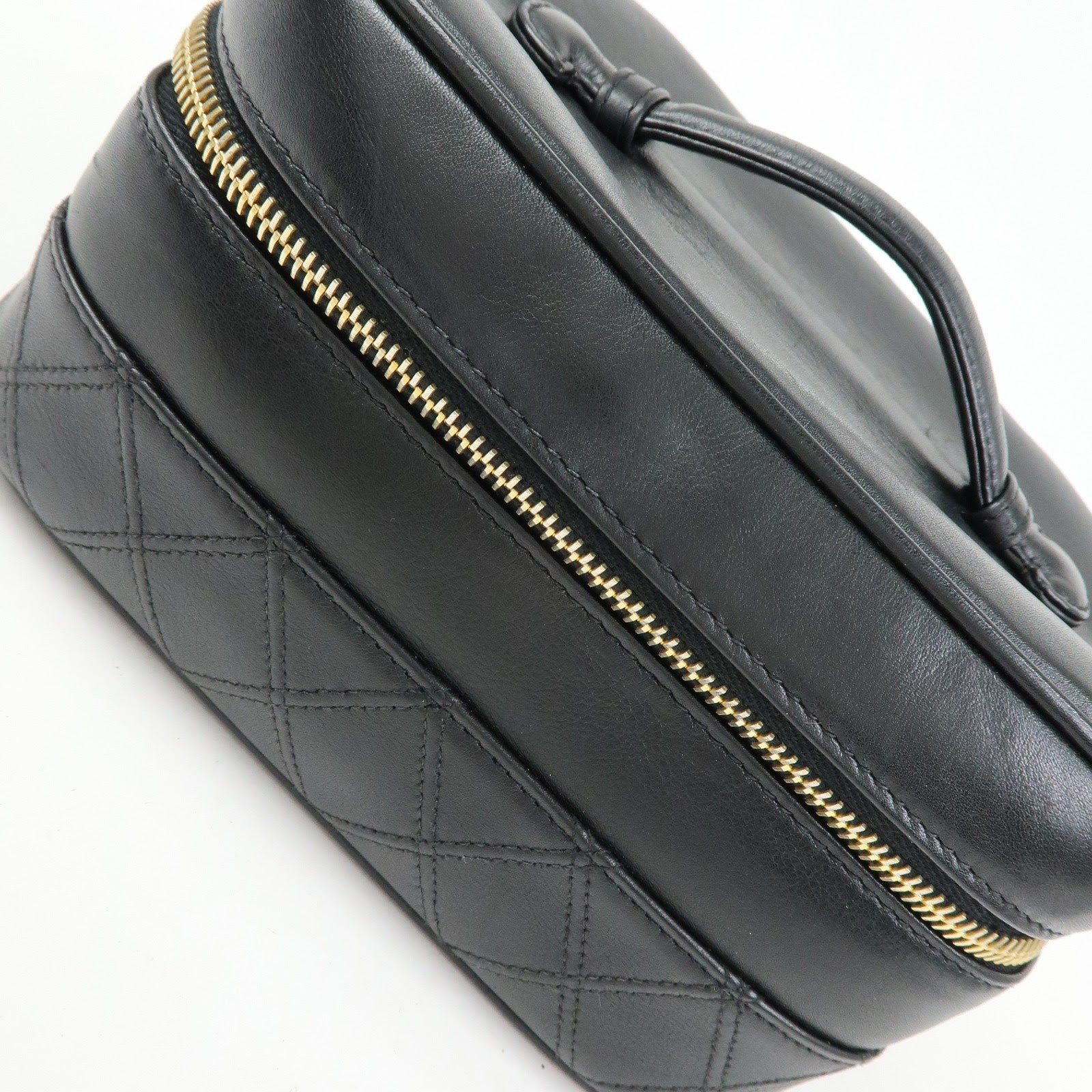 CHANEL Bicolore COCO Mark Lamb Skin Cosmetic Case Black A01618