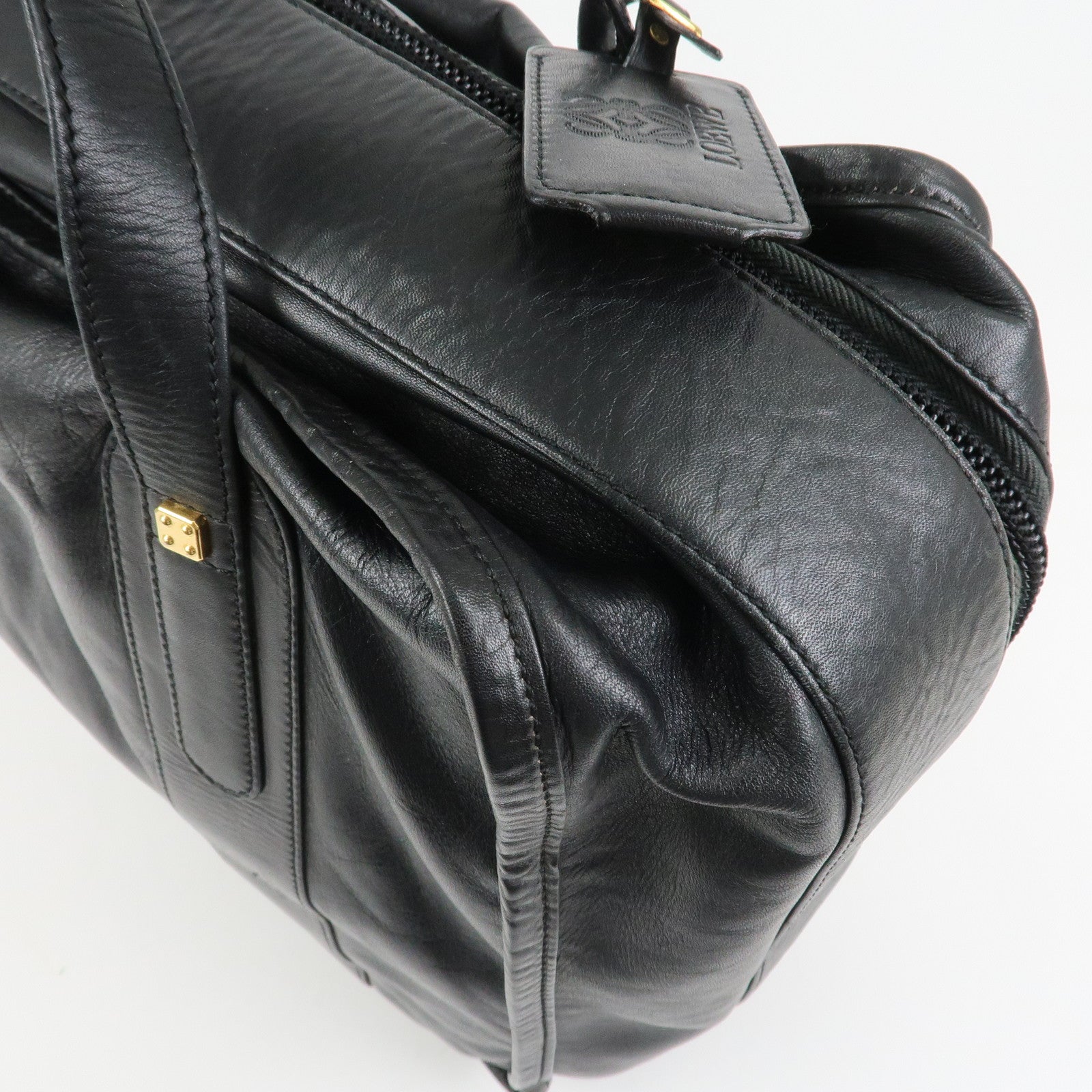LOEWE Anagram Leather Boston Bag Hand Bag Travel Bag Black