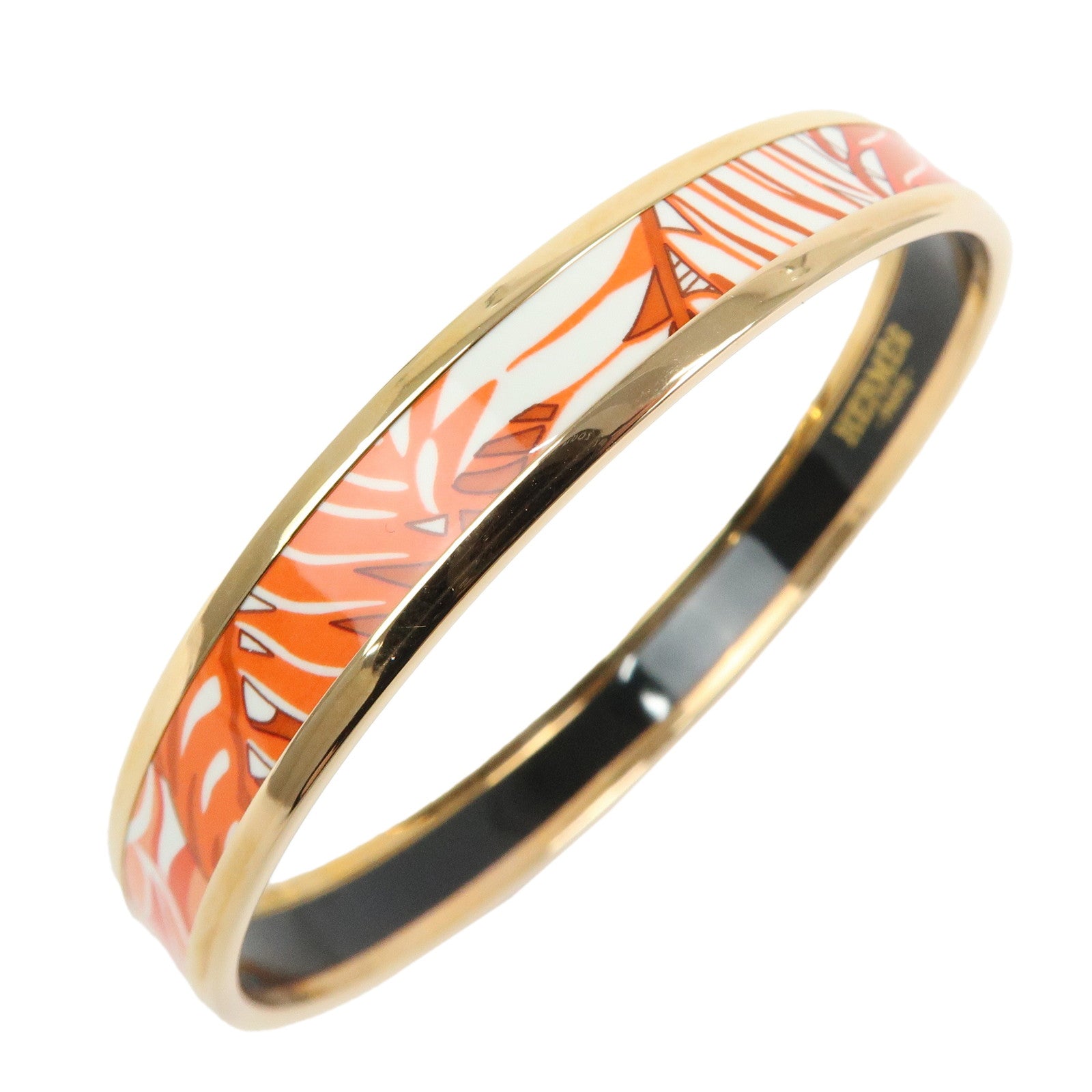 HERMES Email PM Gold Plated Bracelet Bangle White Orange Gold