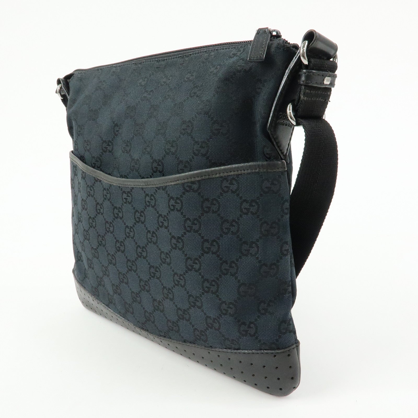 GUCCI GG Canvas Leather Shoulder Bag Crossbody Bag Black 145857