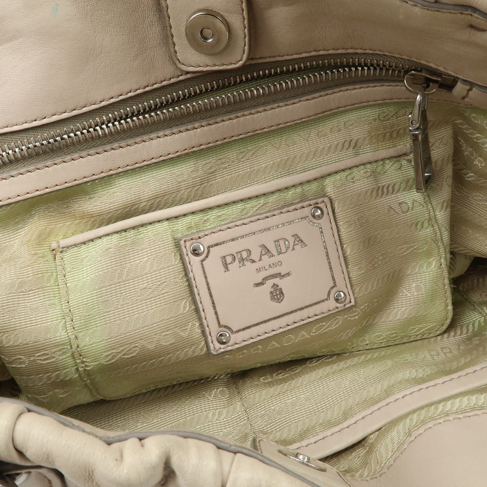 PRADA Leather 2WAY Bag Hand Bag Shoulder Bag Ivory BN1789