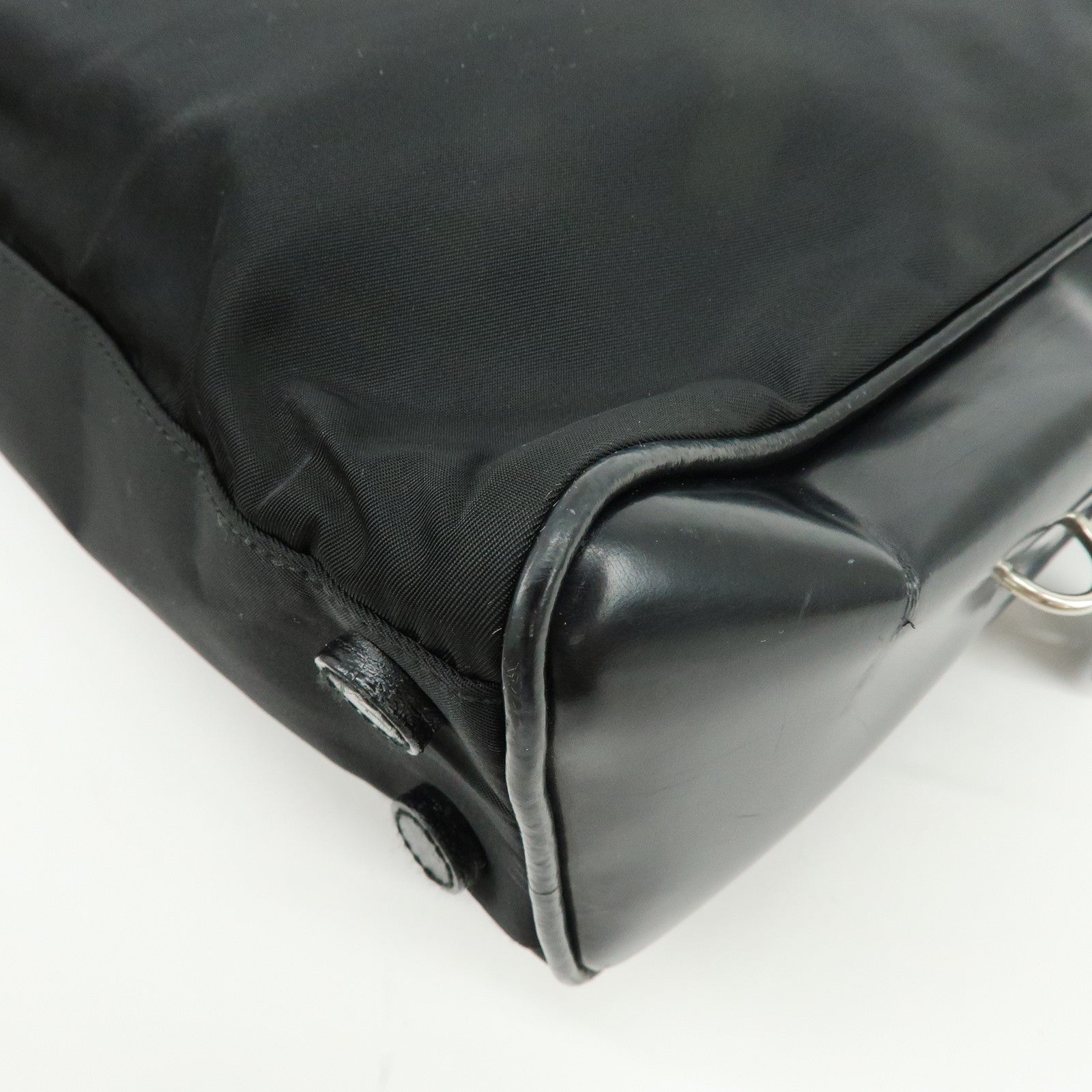 PRADA Triangle Logo Nylon Leather Shoulder Bag Tote Bag Black