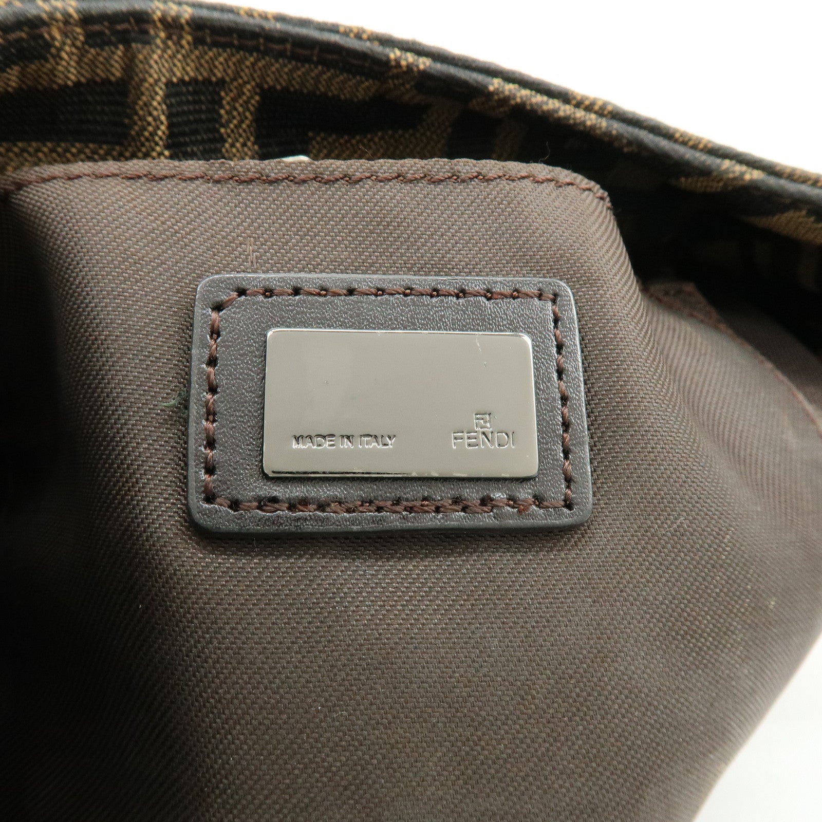 FENDI Zucca Canvas Leather Hand Bag Shoulder Bag Brown Black