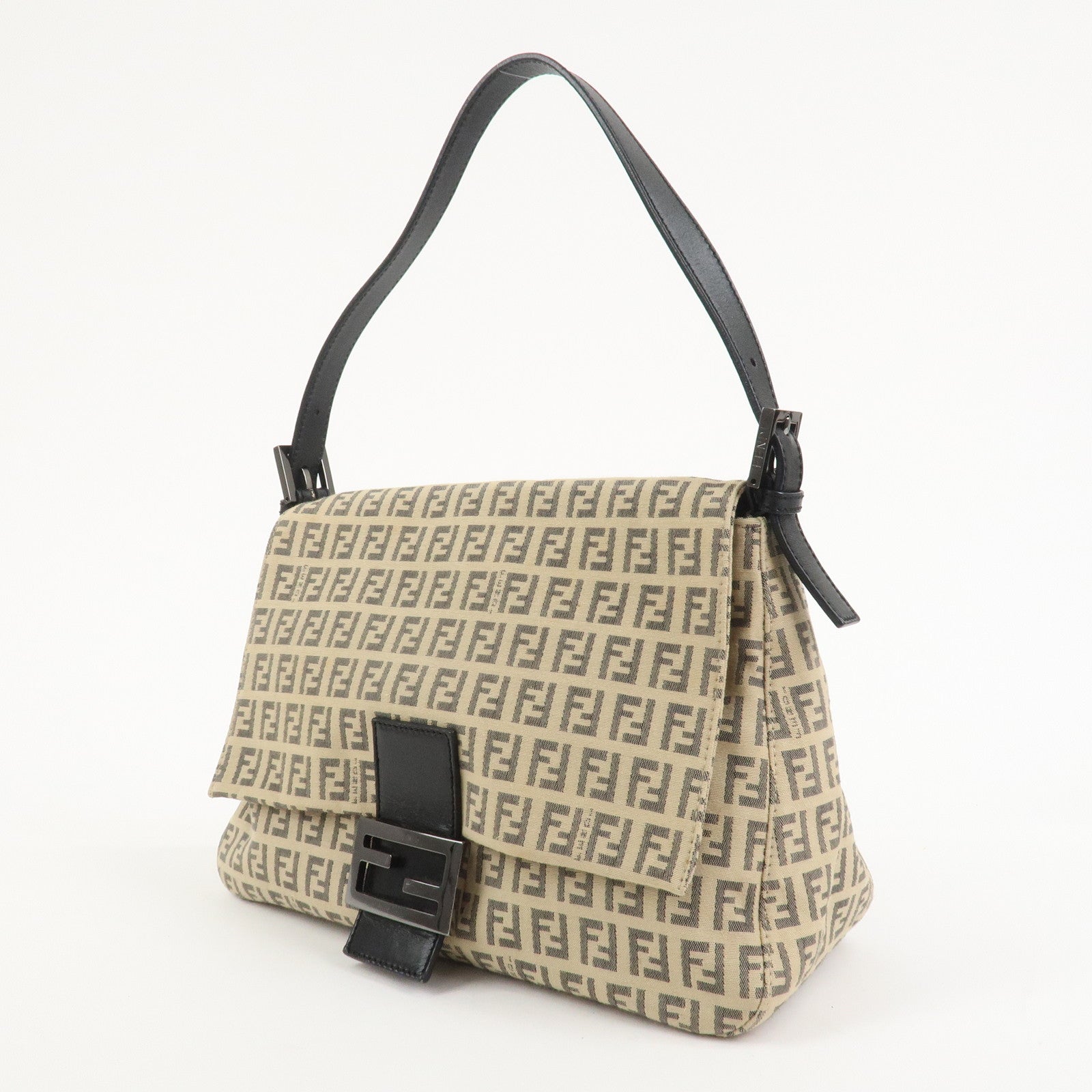 FENDI Zucchino Mamma Baguette Canvas Leather Shoulder Bag 8BR001