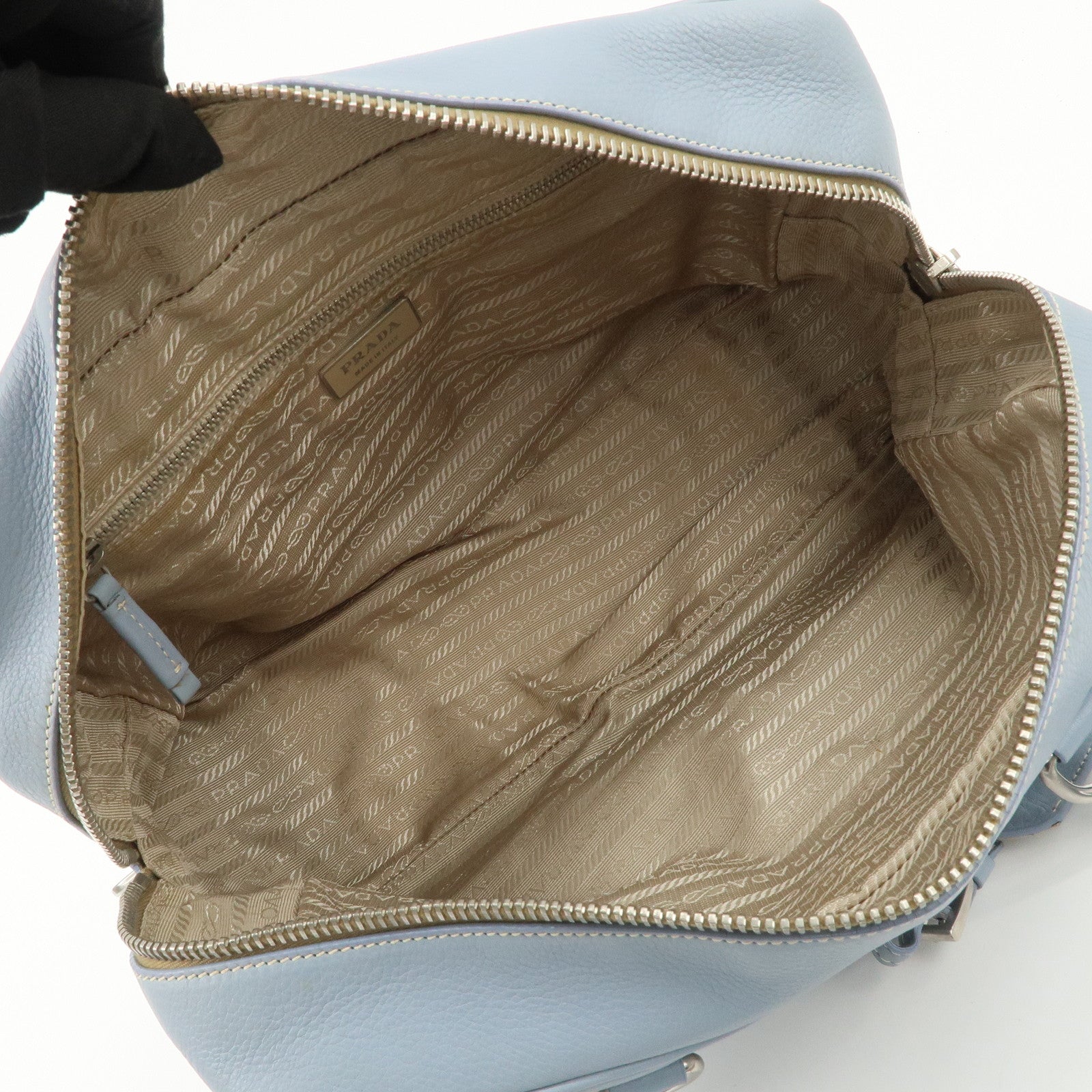 PRADA Leather Boston Bag Shoulder Bag Blue BR2246 Used