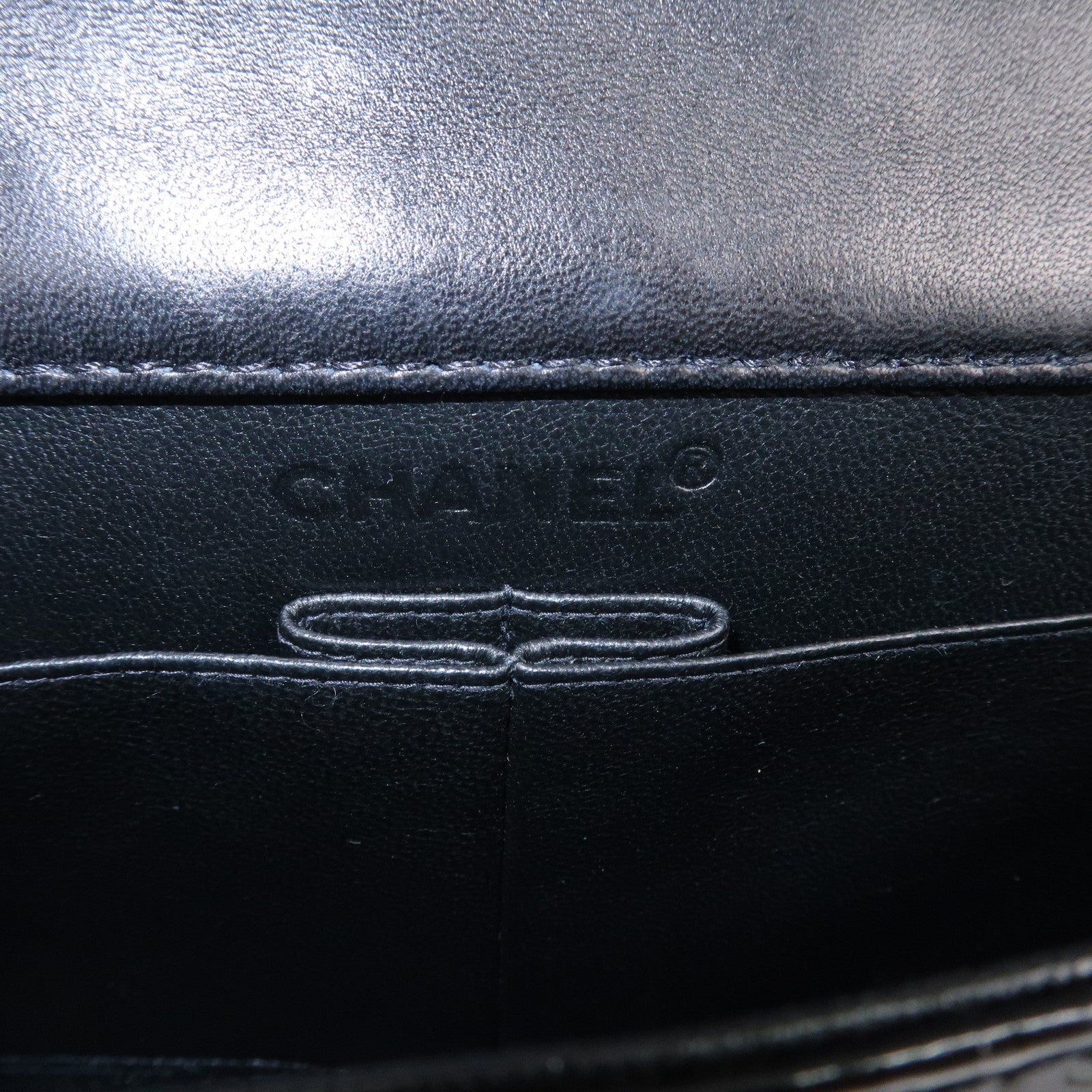 CHANEL Chocolate Bar COCO Mark Patent Leather Hand Bag Black
