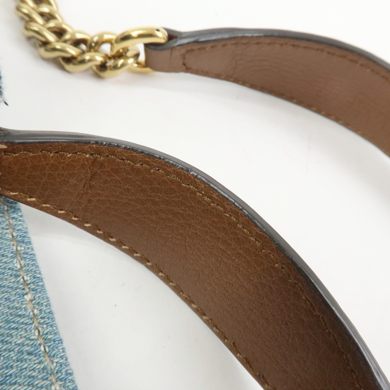 GUCCI SOHO Interlocking G Denim Leather Chain Shoulder Bag 308982