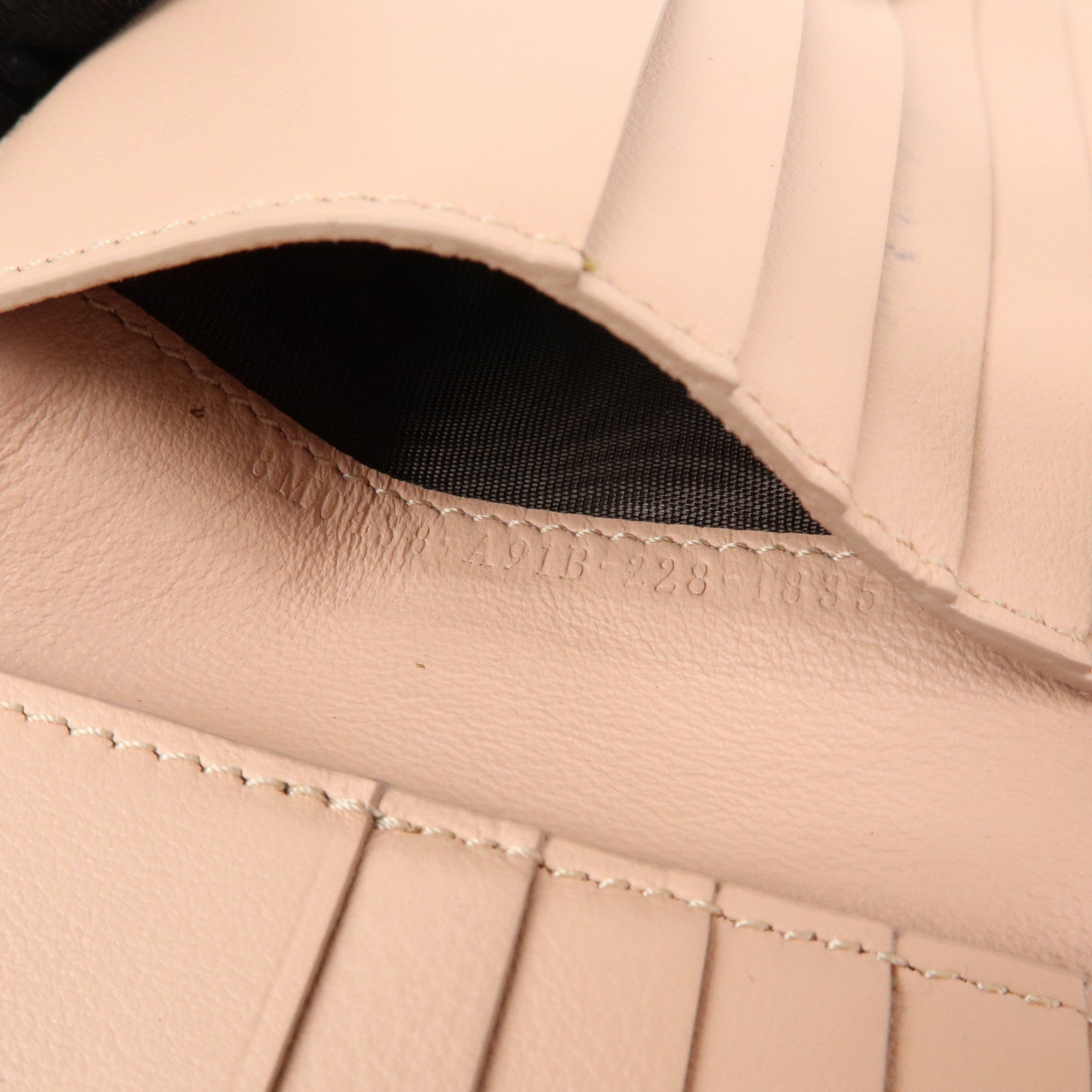 FENDI Selleria Leather Tri-fold Compact Wallet Pink Beige 8M0438
