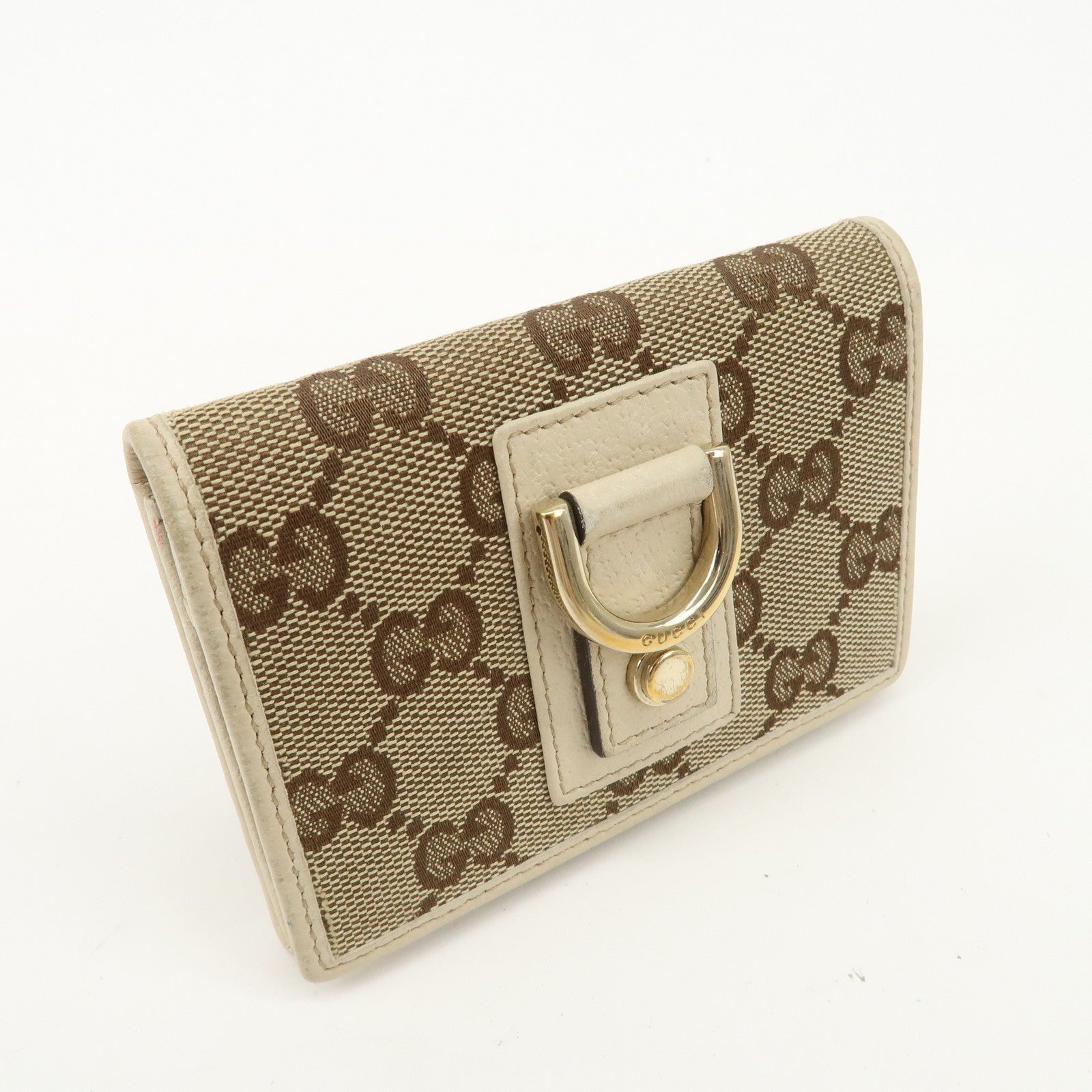 GUCCI Abbey GG Canvas Leather Card Case Ivory Beige 141417 Used