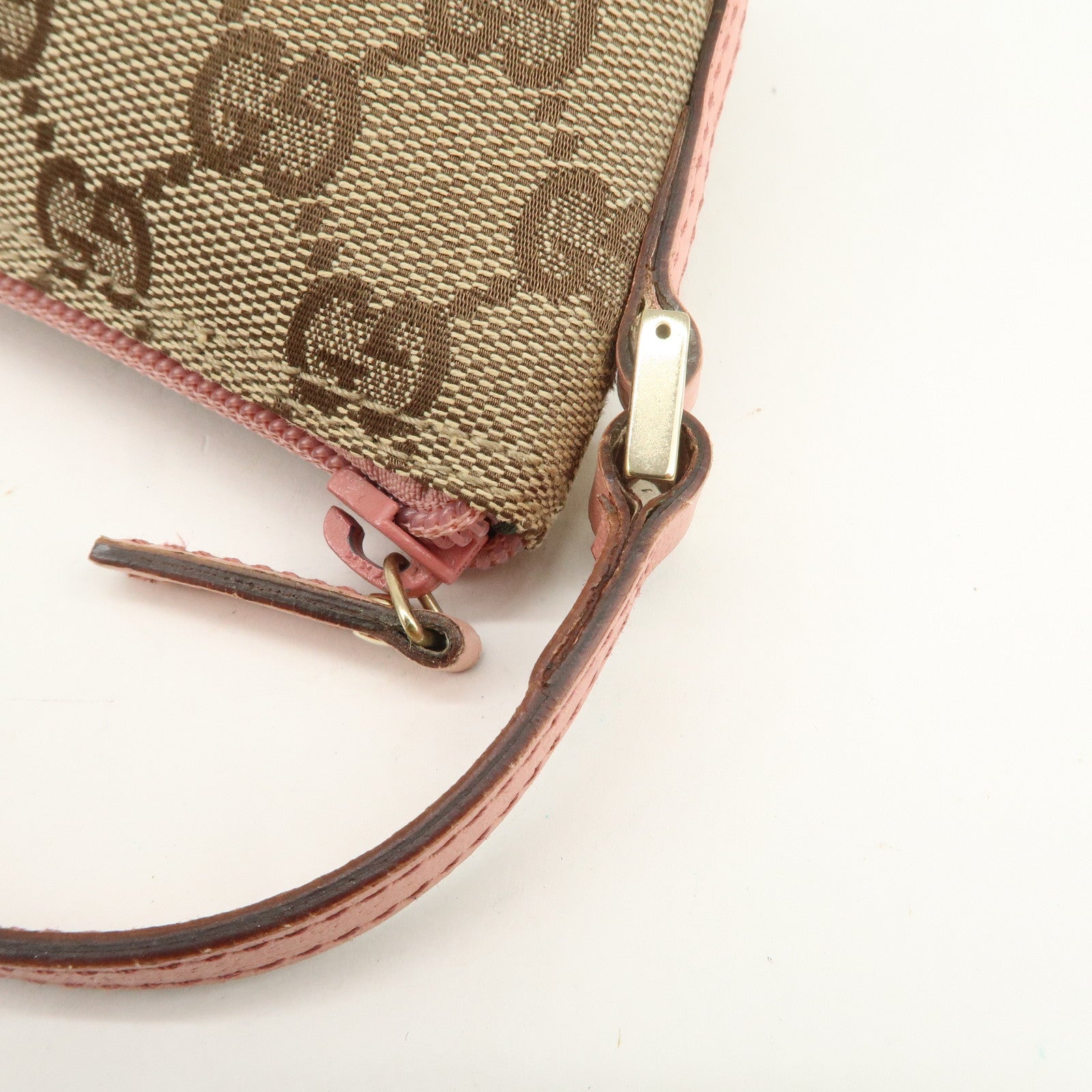 GUCCI Boat Bag GG Monogram Canvas Leather Hand Bag Brown Pink 07198
