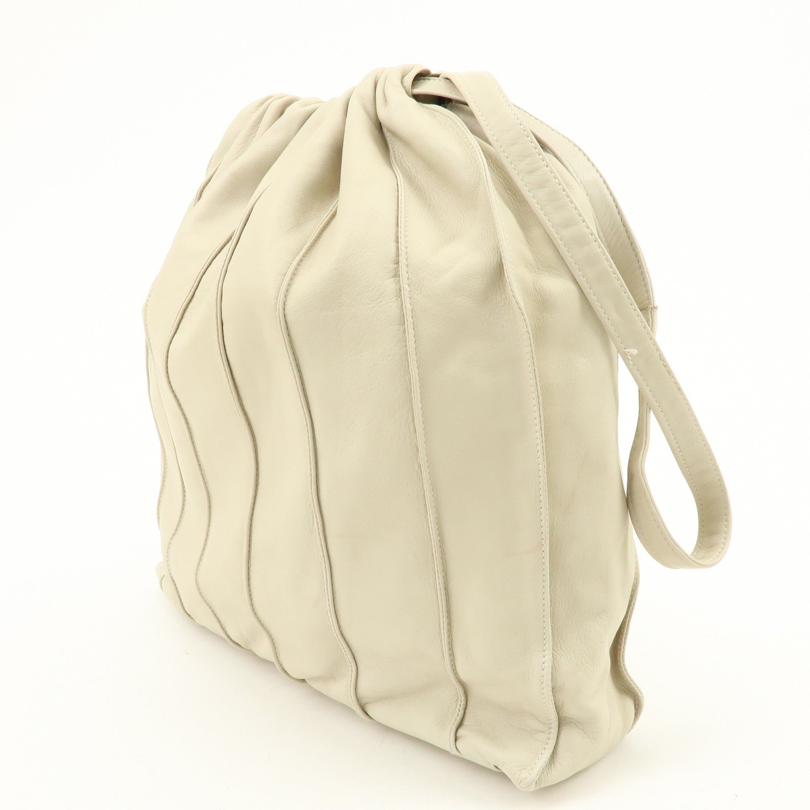 LOEWE Leather Drawstring Shoulder Bag Hand Bag Ivory