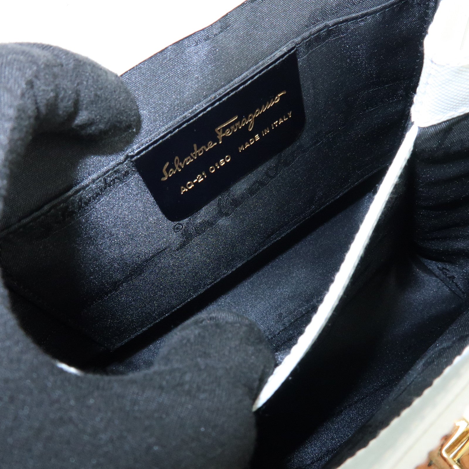 Ferragamo Gancini Leather 2Way Bag Hand Bag Shoulder Bag White