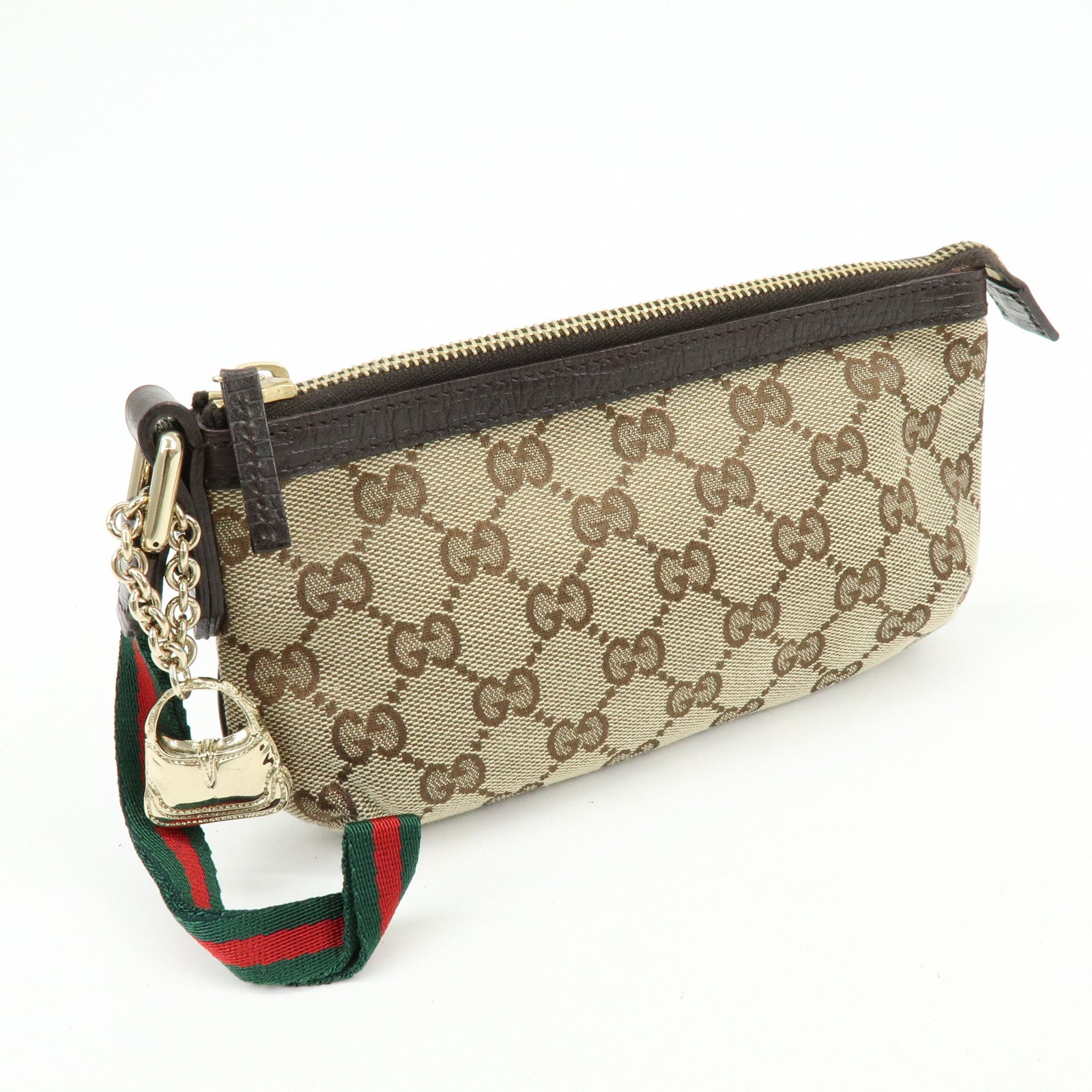 GUCCI Sherry GG Canvas Leather Pouch Jackie Charm Beige 152507