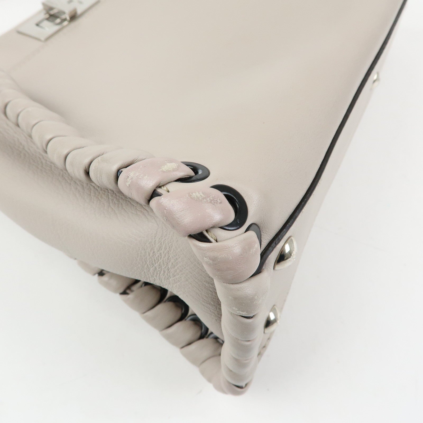 FENDI Peekaboo Leather 2Way Bag Hand Bag Shoulder Bag Gray 8BN290