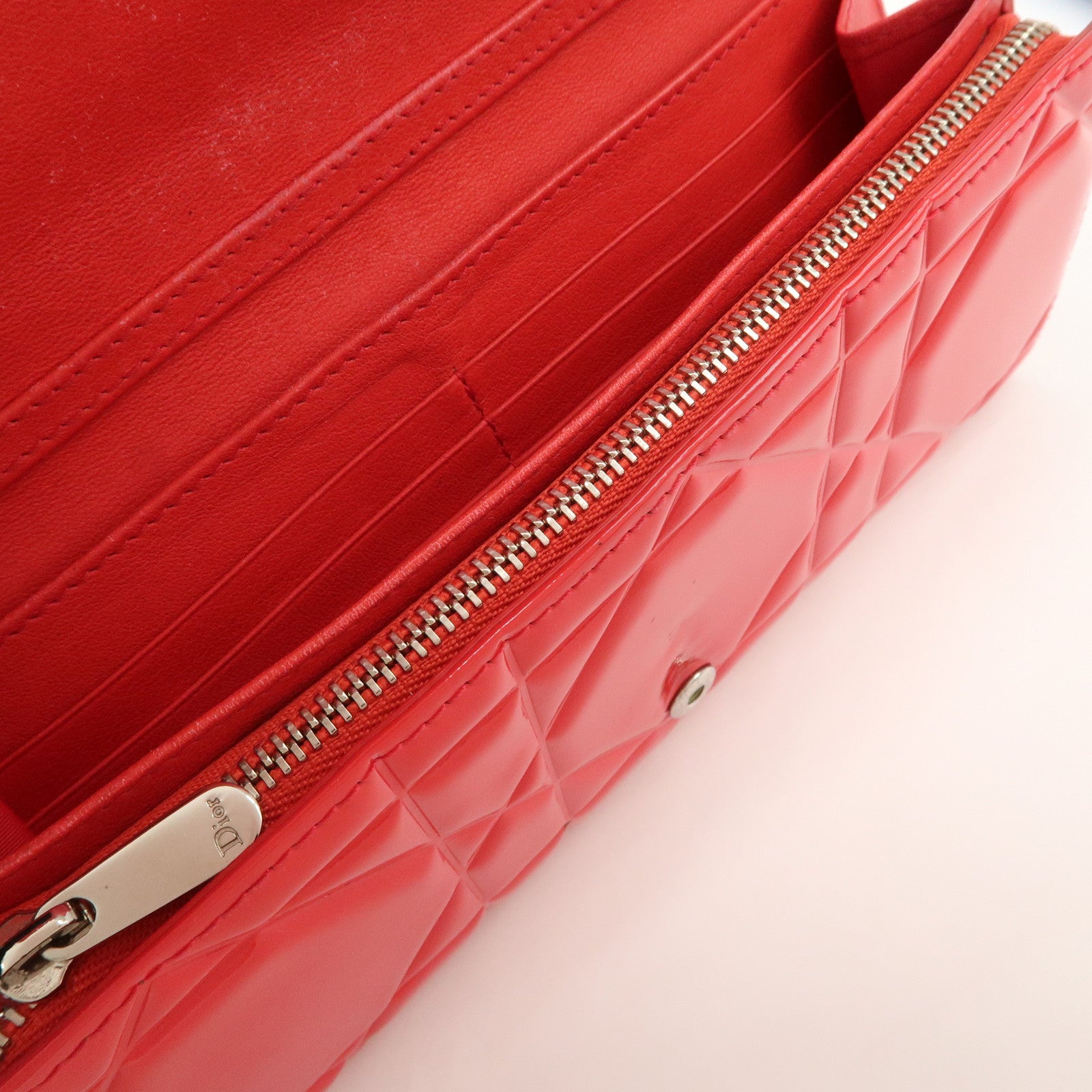 Christian Dior Cannage Patent Leather Bi-Fold Long Wallet Red
