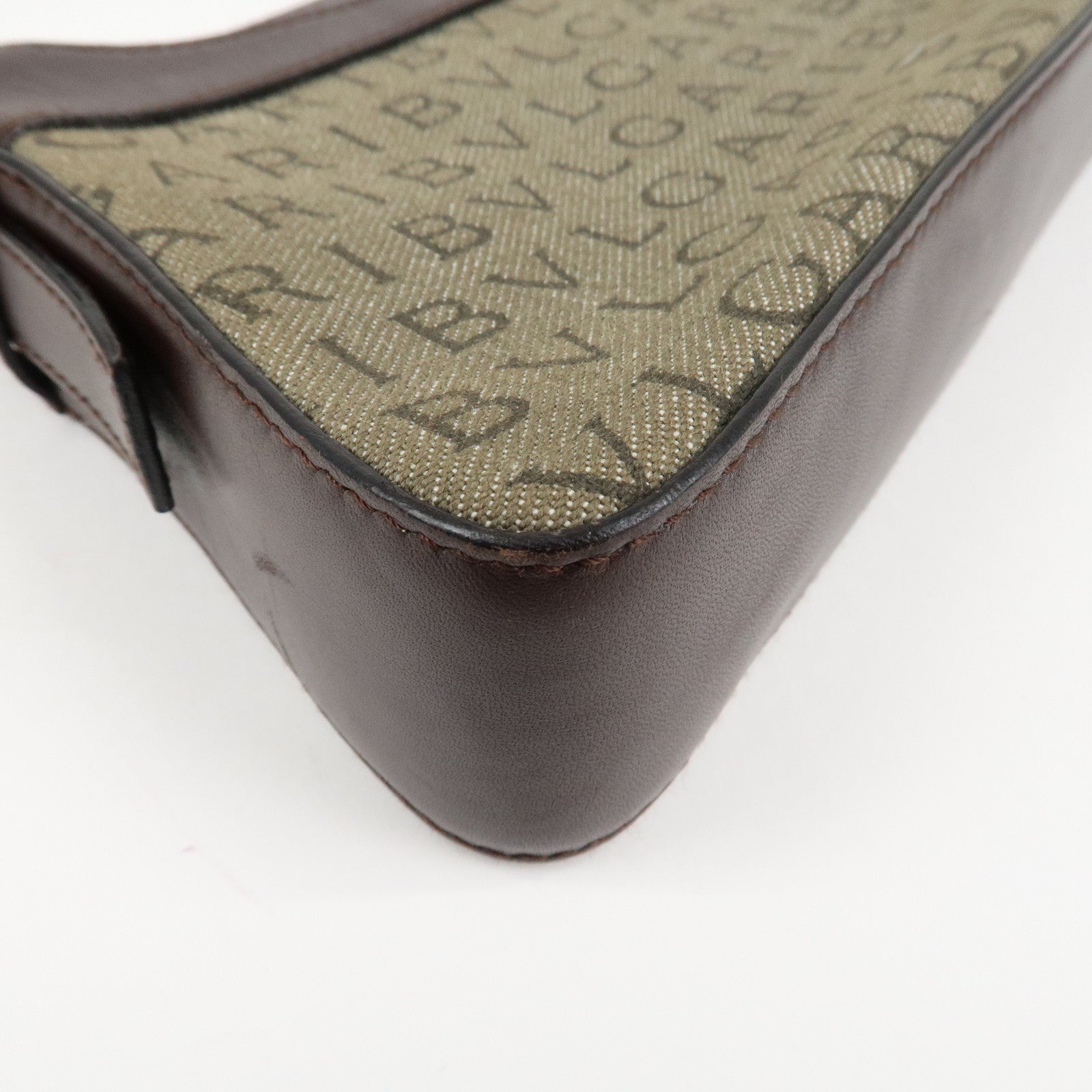 BVLGARI Logo Mania Canvas Leather Shoulder Bag khaki Dark Brown Used