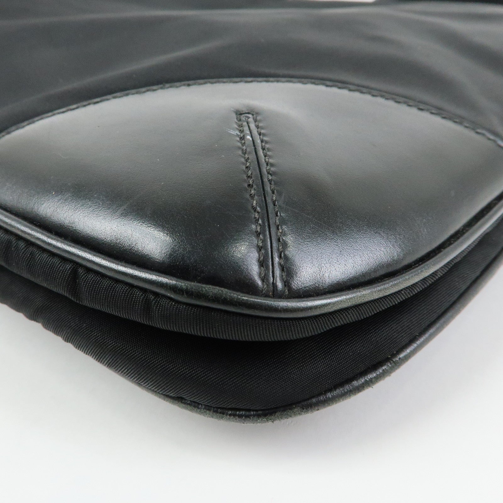 PRADA Triangle Logo Nylon Leather Shoulder Bag Black BT0326