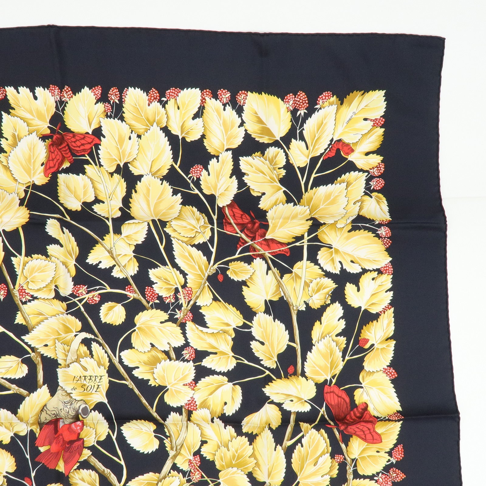 HERMES Carre 90 Silk 100% Scarf l'ARBRE de SOiE Black Yellow Red