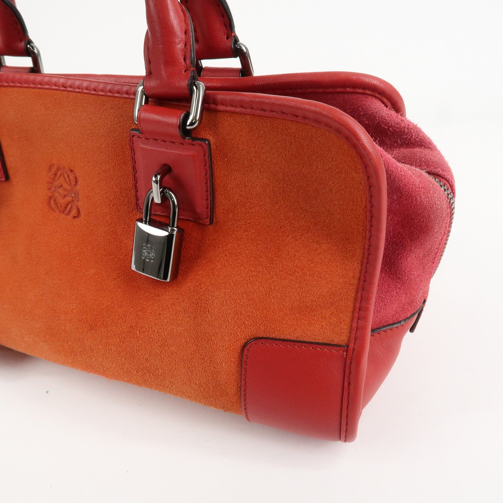 LOEWE Anagram Leather Suede Amazona 28 Hand Bag Orange Red