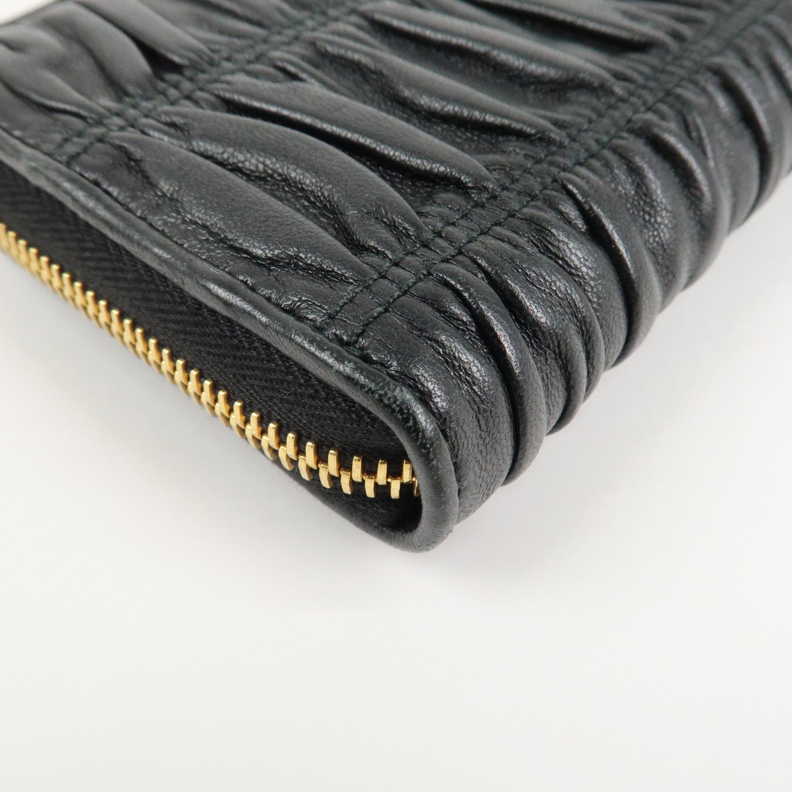 PRADA Nappa Leather Round Zippy Compact Wallet Black 1ML157 Used