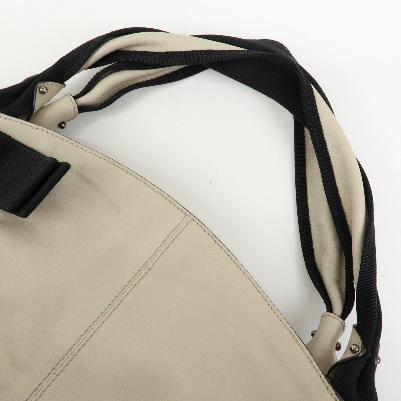 Ferragamo Vara Ribbon Leather Tote Bag Shoulder Bag Beige Black
