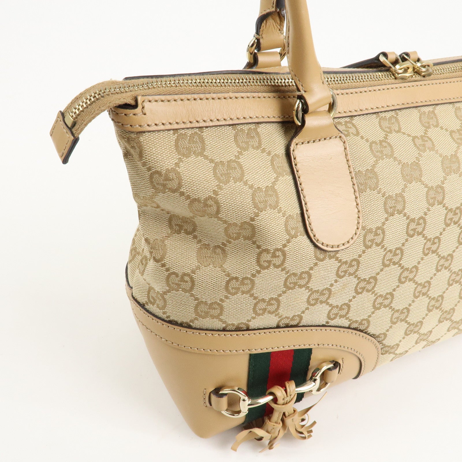 GUCCI Horsebit Sherry GG Canvas Leather Tote Bag Beige 232936 Used