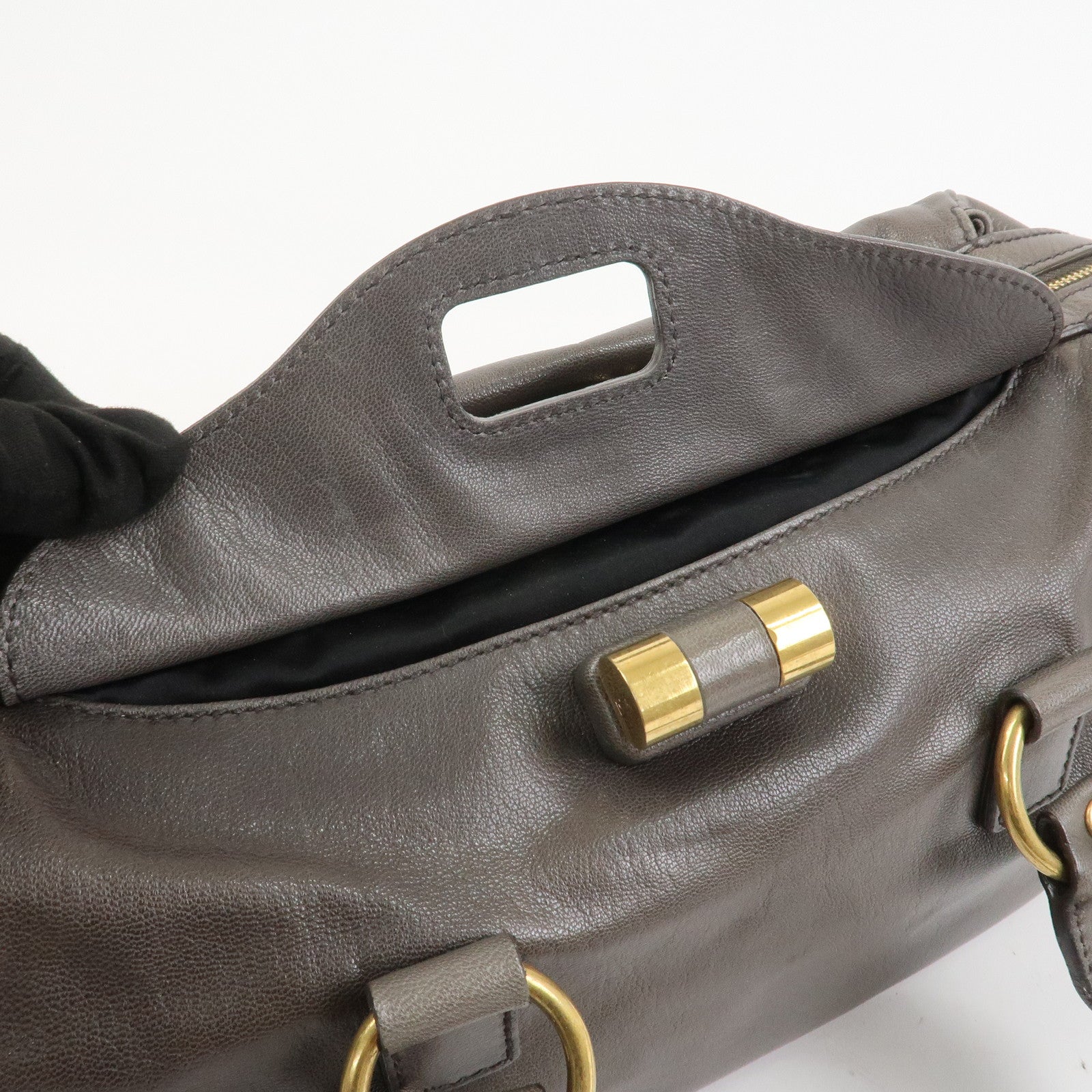 SAINT LAURENT PARIS Muse Leather Shoulder Bag Hand Bag Gray 168269