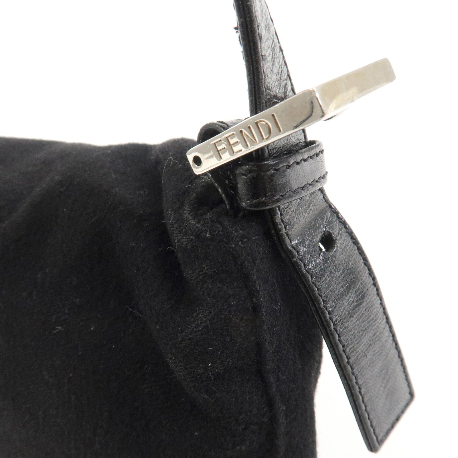 FENDI Mamma Baguette Wool Leather Shoulder Bag Hand Bag Black 26424