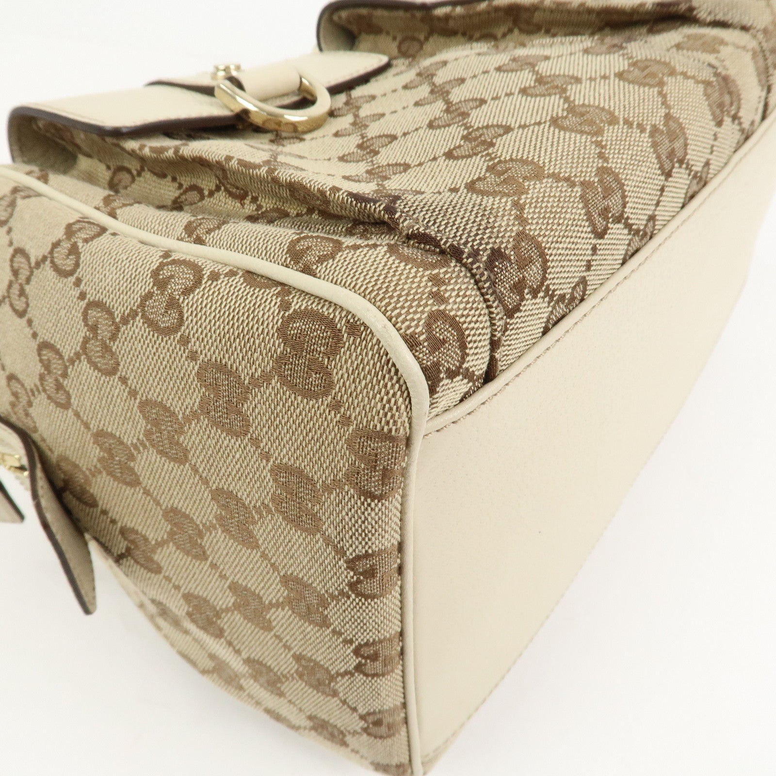 GUCCI GG Canvas Leather Mini Boston Bag Hand Bag Brown Ivory 153026