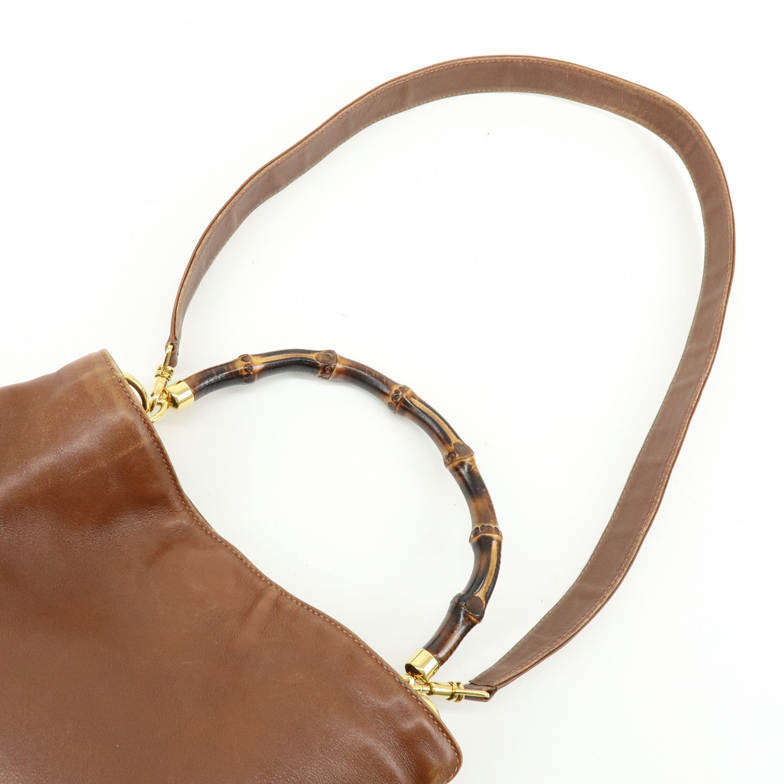 GUCCI Bamboo Leather 2Way Bag Shoulder Bag Brown 001.3444